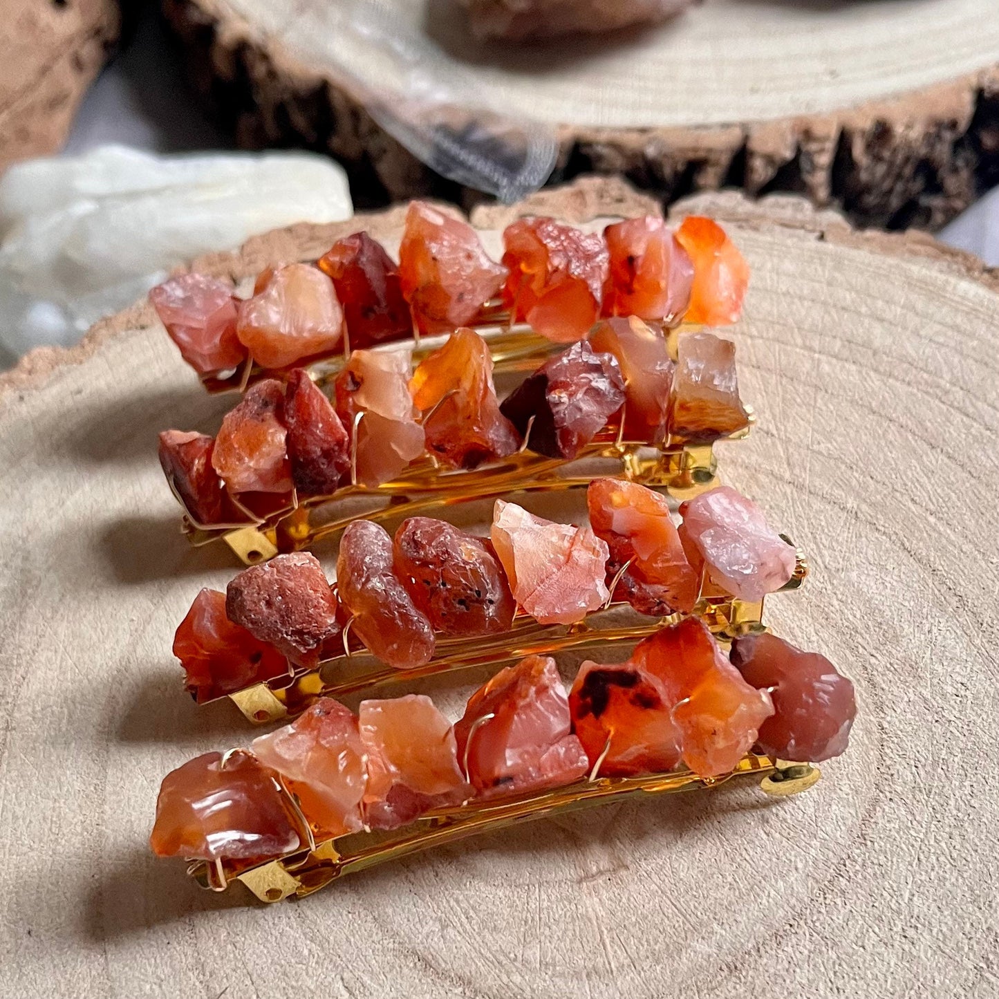Carnelian hair slide barette crystal healing natural stone grip bridal hair accessory