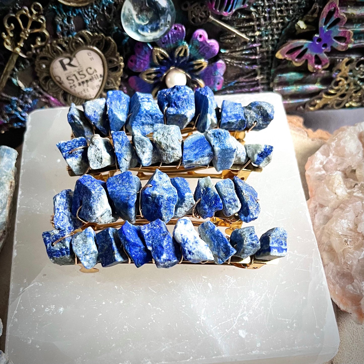 Lapis lazuli hair slide crystal Healing natural raw stone luck communication