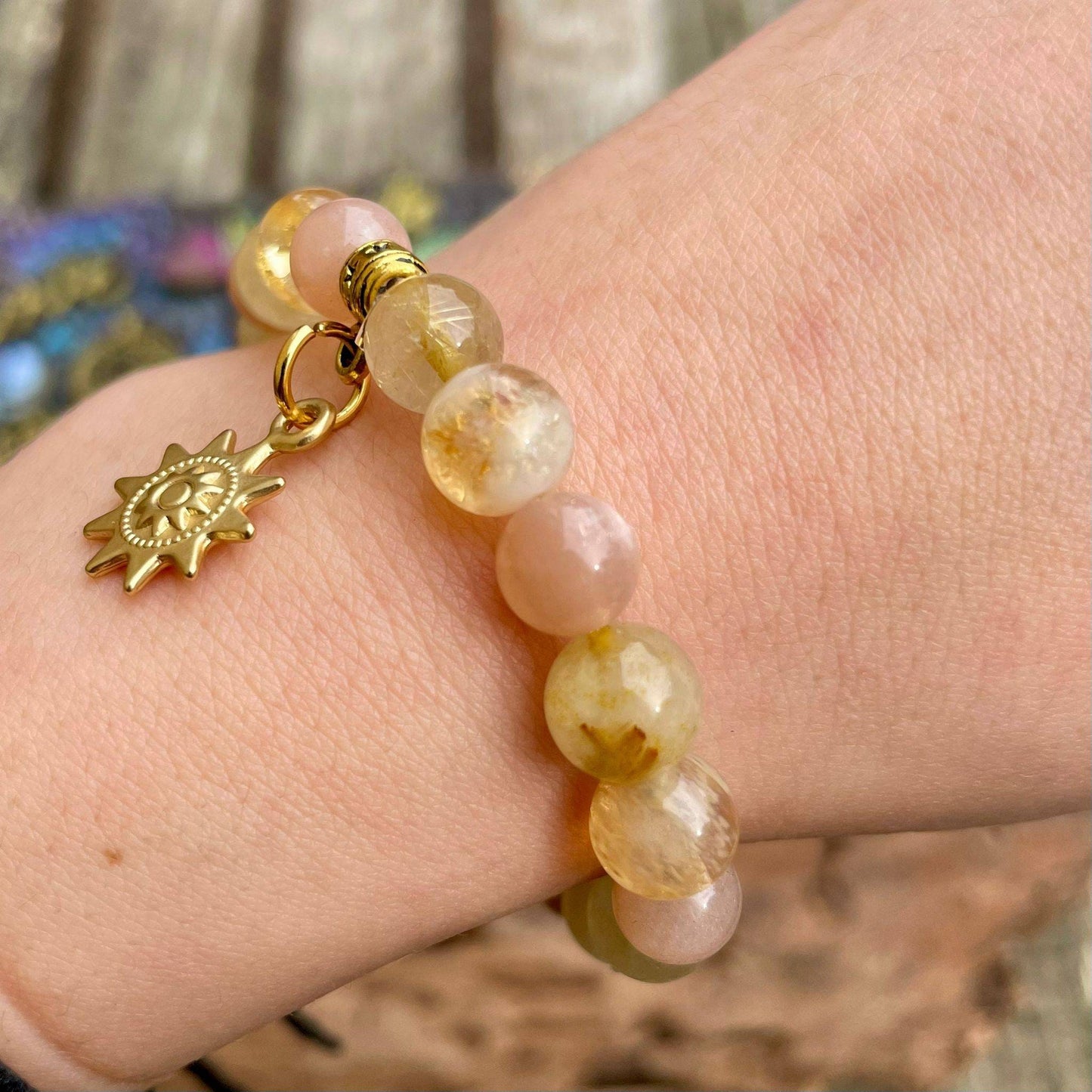 connect with the sun bracelet sunstone citrine and golden quartz encourages positivity crystal bracelet gift