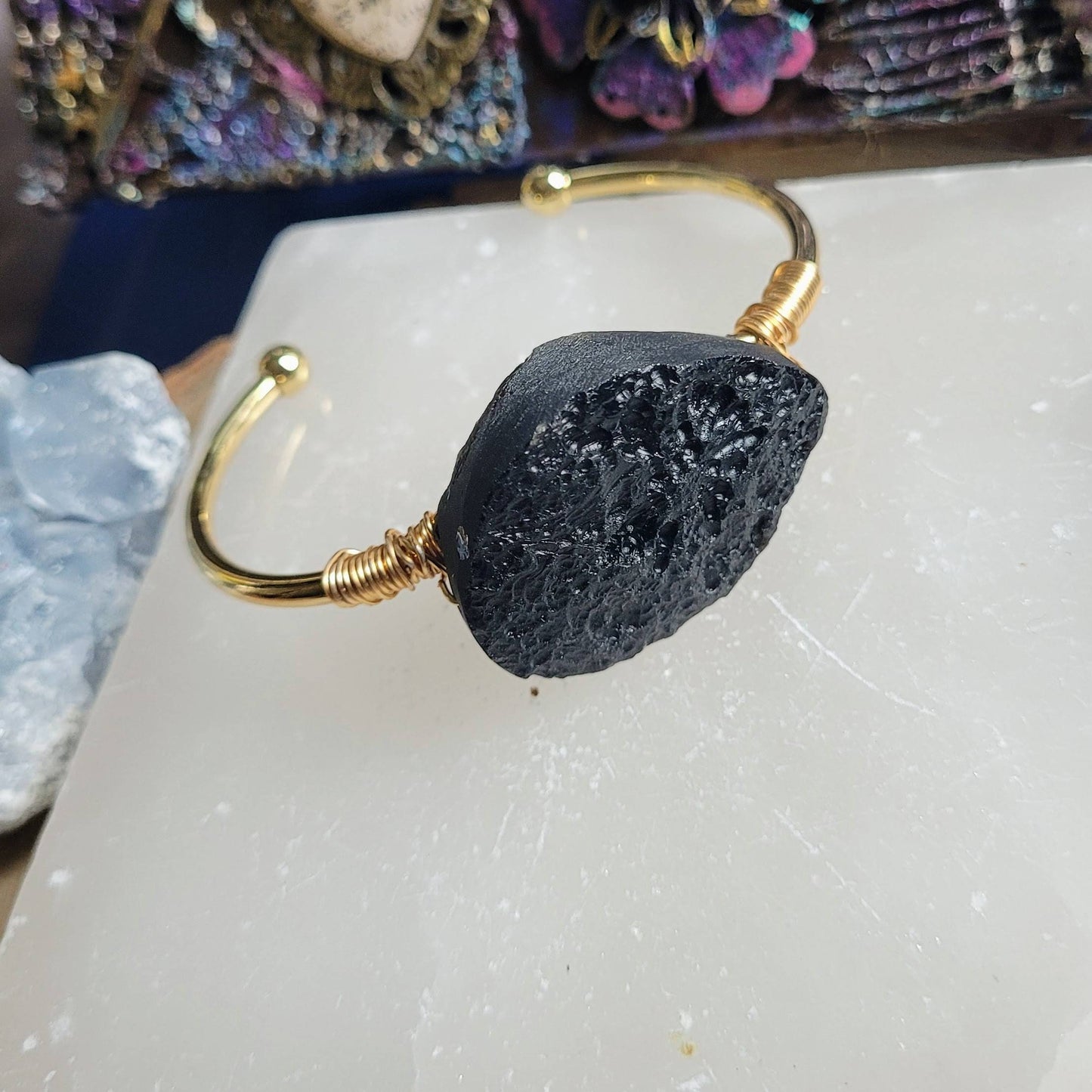 Tektite cuff bracelet raw natural stone crystal healing bangle for women meteorite jewellery witchy gift for her