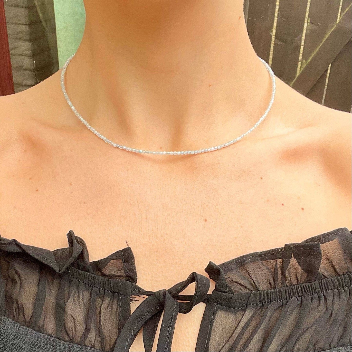 Aquamarine choker necklace minimalist crystal healing natural stone