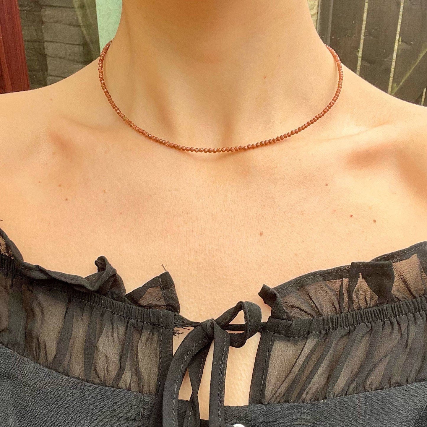 Red Goldstone choker necklace minimalist adjustable sparkly 3mm beads