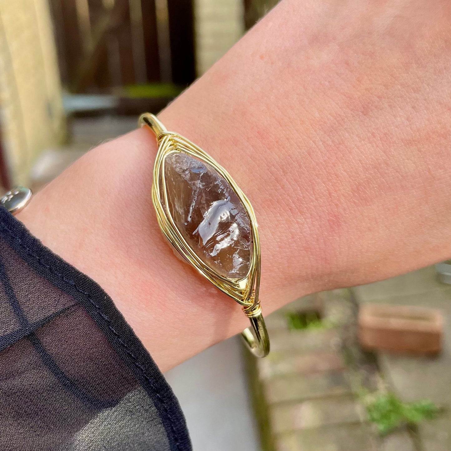 Smoky Quartz bracelet cuff bangle raw stone crystal healing gold natural stone jewellery root chakra