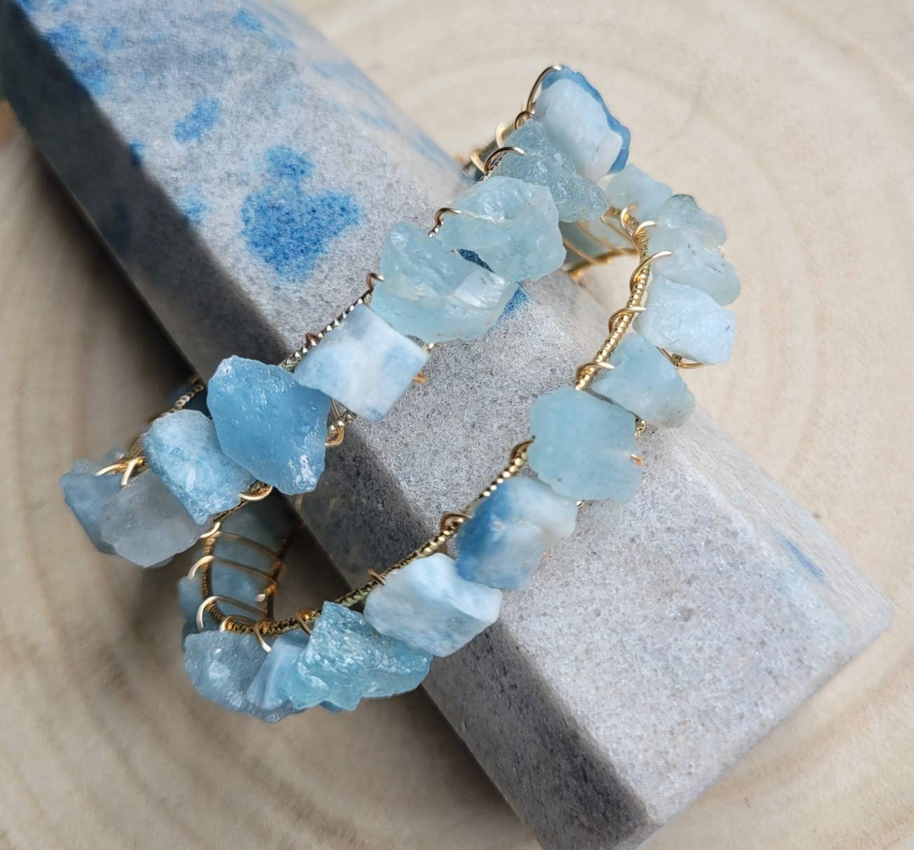 Aquamarine bracelet bangle raw stone crystal healing natural stone gift for her witchy jewellery for women gemstone jewelry