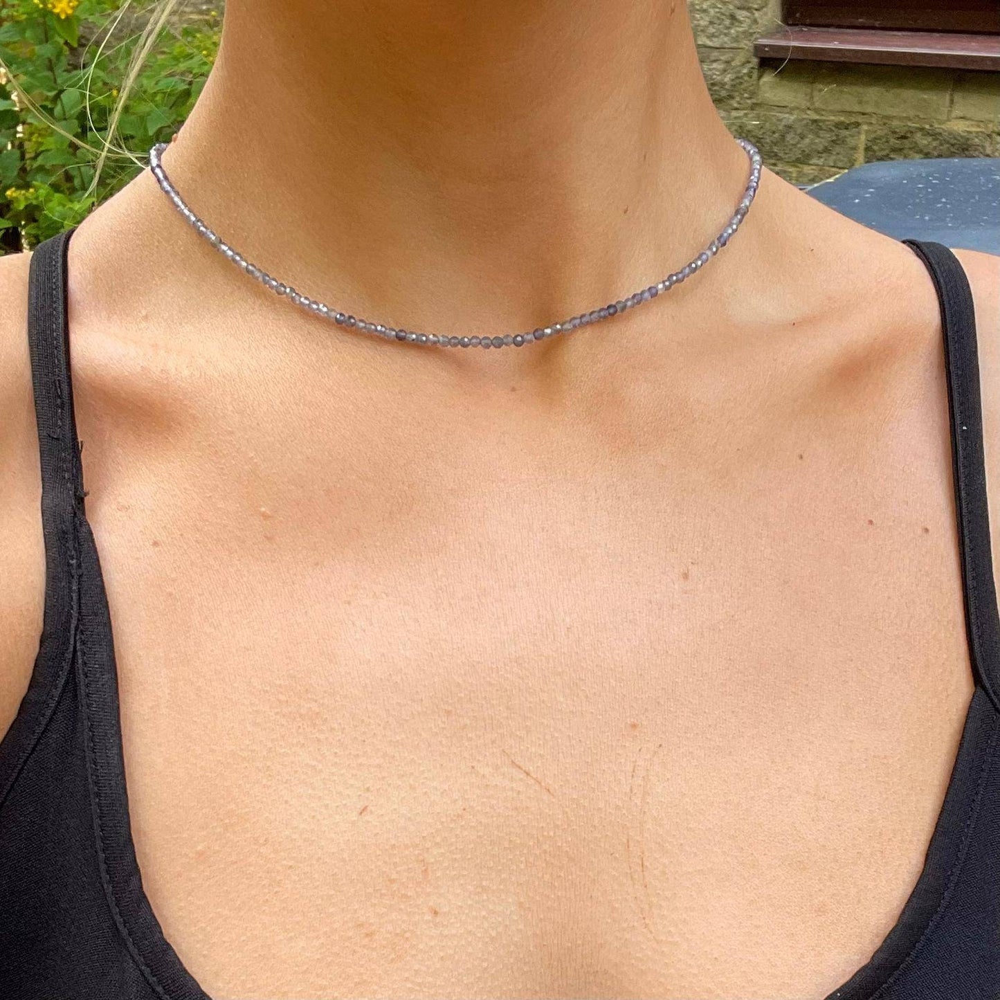 Iolite choker necklace minimalist crystal healing natural Stone