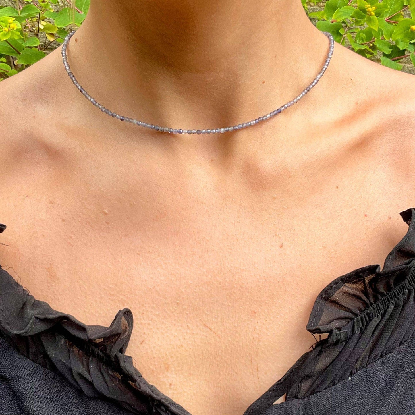 Iolite choker necklace minimalist crystal healing natural Stone