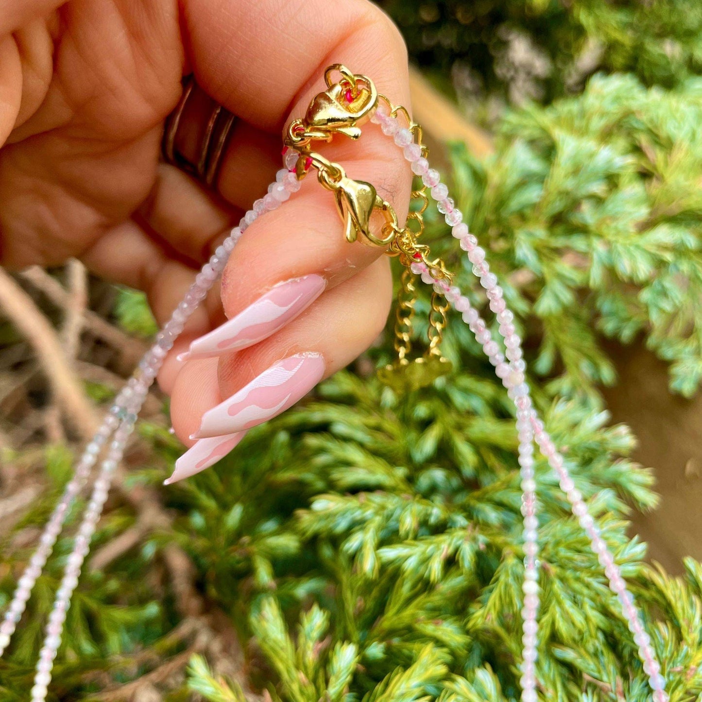 Morganite choker necklace minimalist crystal healing jewellery natural stone Genuine crystal necklace