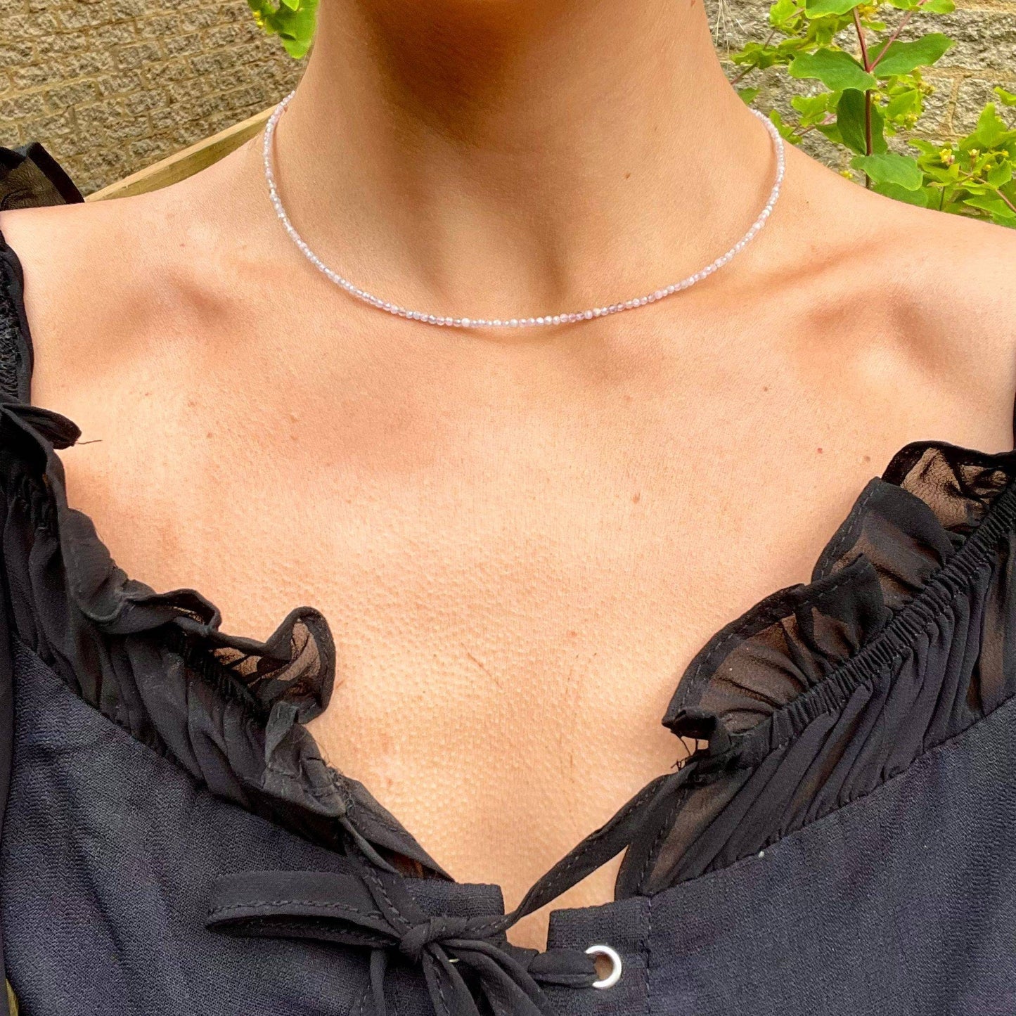 Morganite choker necklace minimalist crystal healing jewellery natural stone Genuine crystal necklace