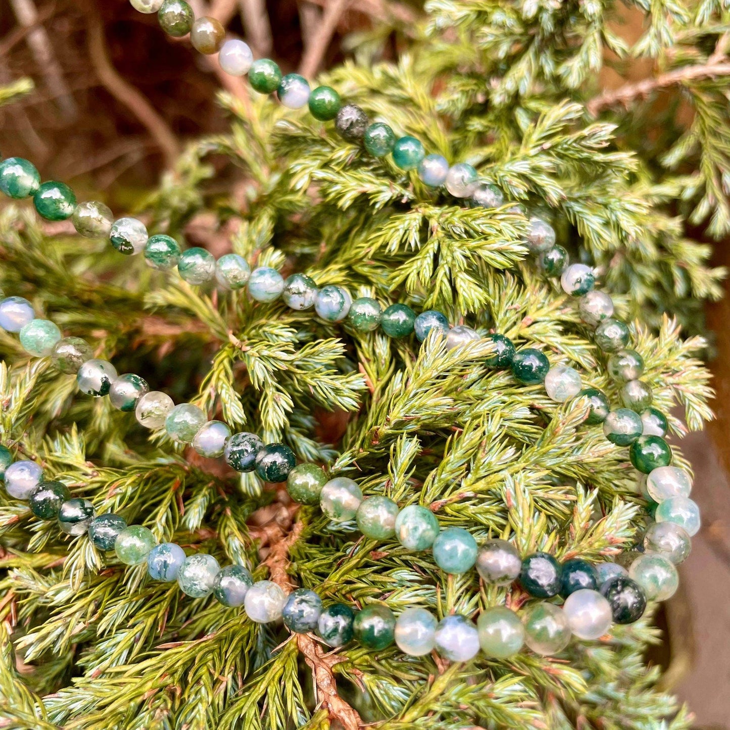 Green moss agate choker necklace minimalist crystal healing natural stone