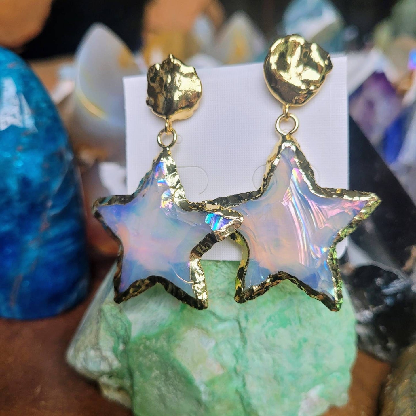 Opalite with aura star celestial earrings crystal healing witchy jewellery gift for her jewelry fir women