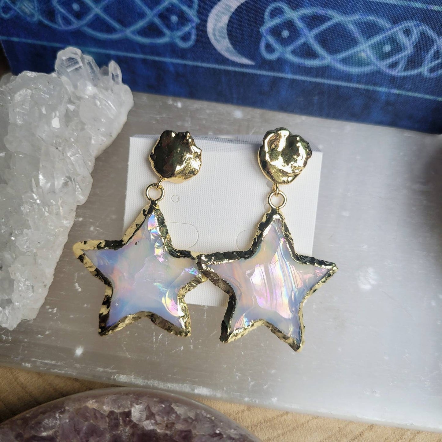Opalite with aura star celestial earrings crystal healing witchy jewellery gift for her jewelry fir women