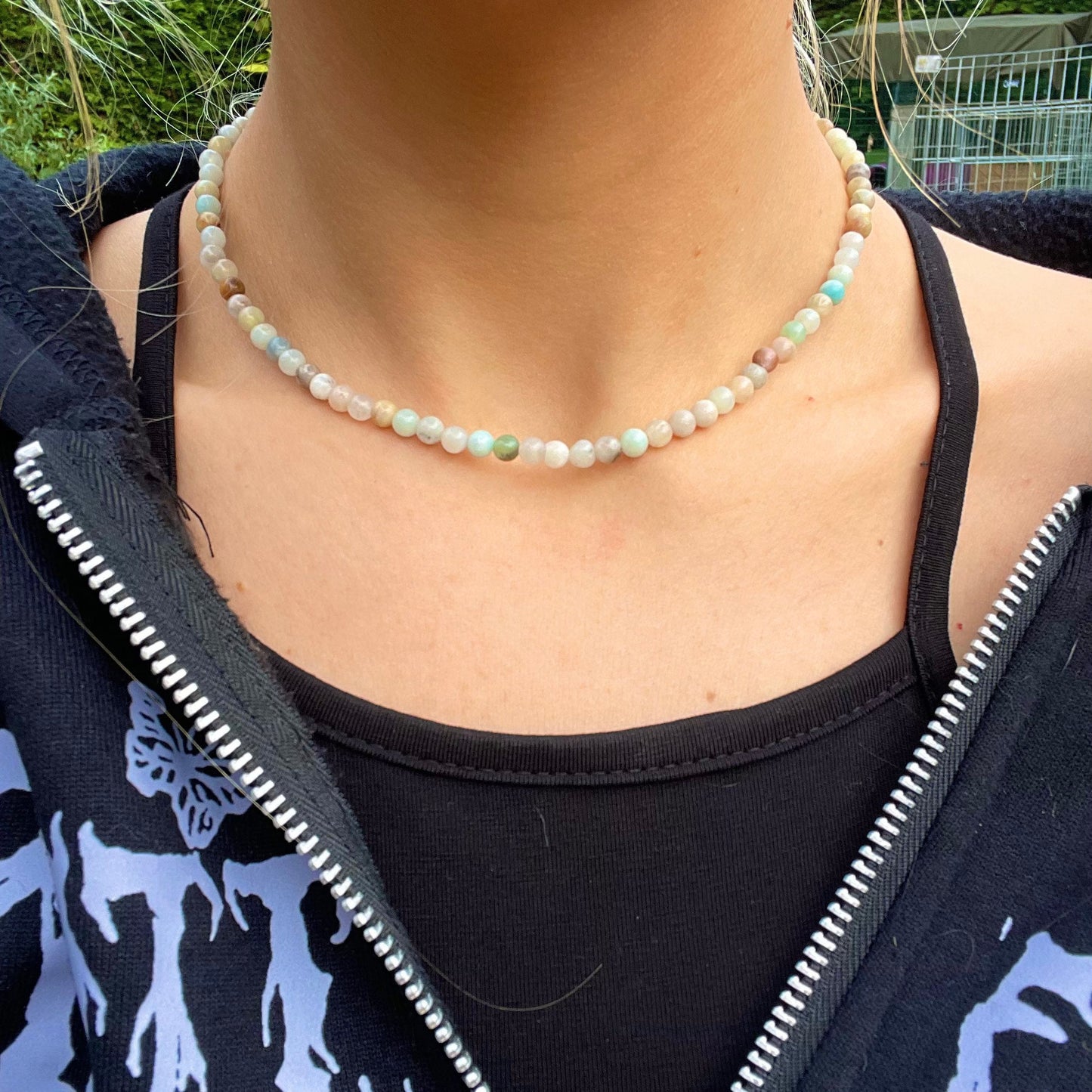 Flower Amazonite choker amazonite necklace minimalist jewellery crystal healing natural stone jewelry