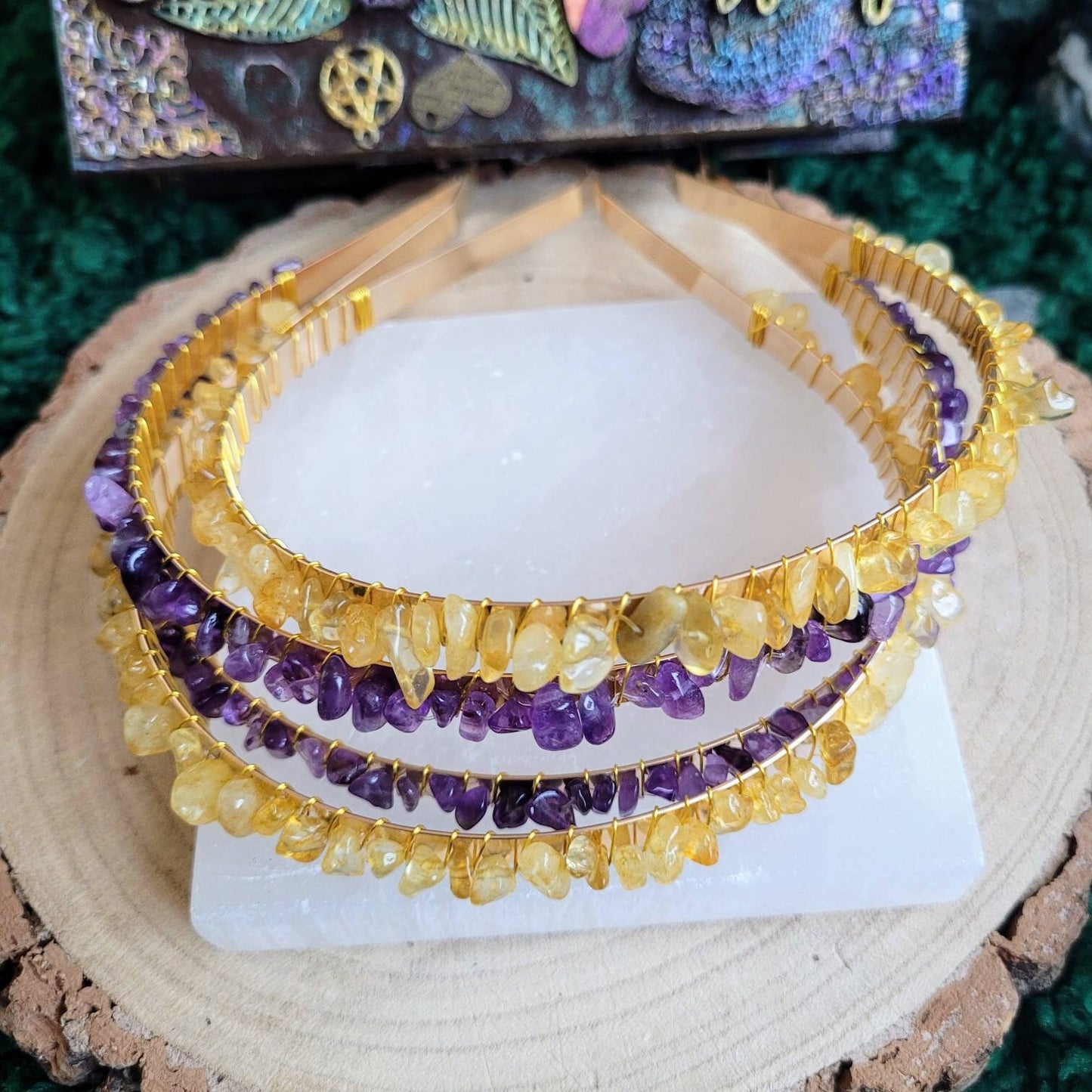 Citrine or amethyst hair band crystal healing hair jewellery witchy natural stone