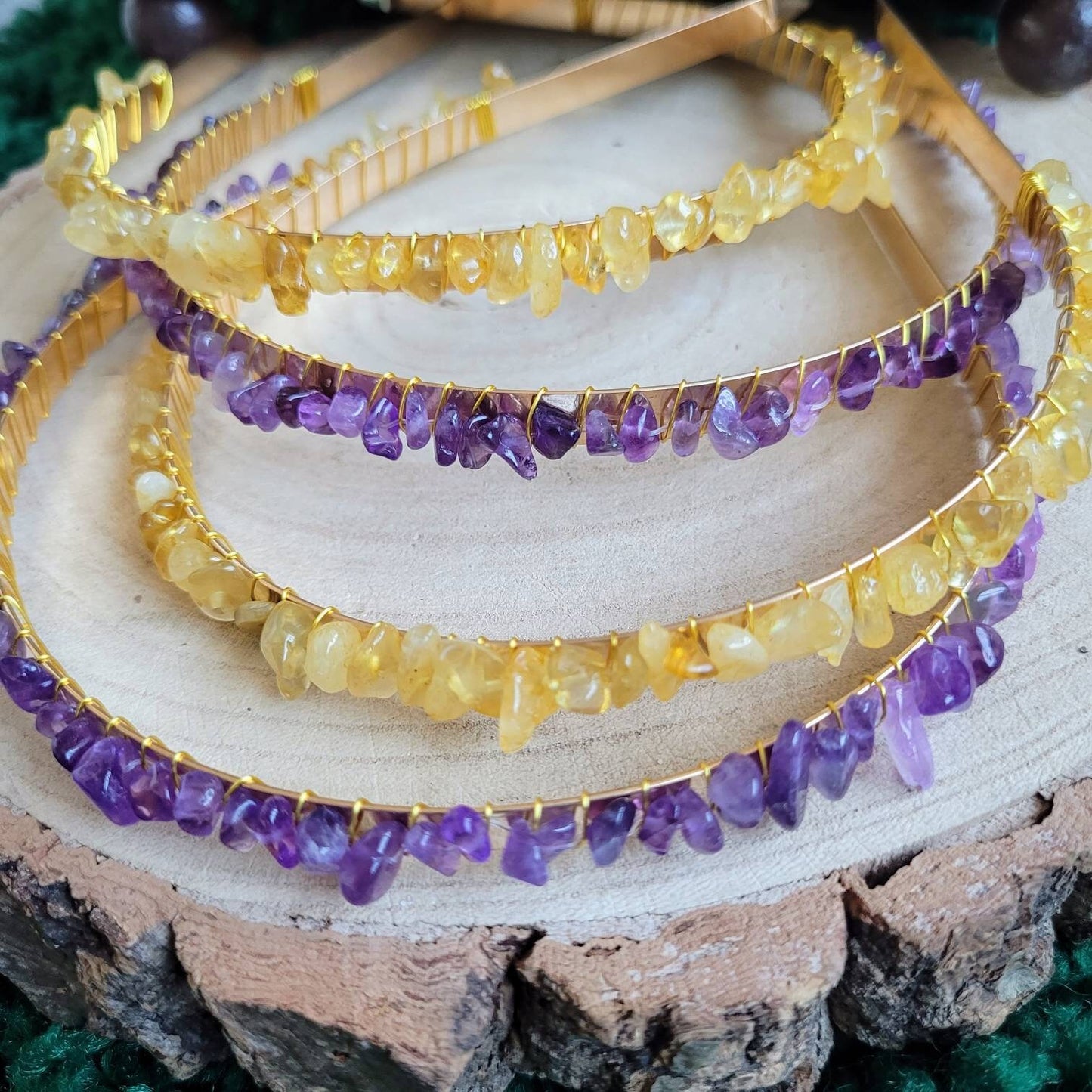 Citrine or amethyst hair band crystal healing hair jewellery witchy natural stone