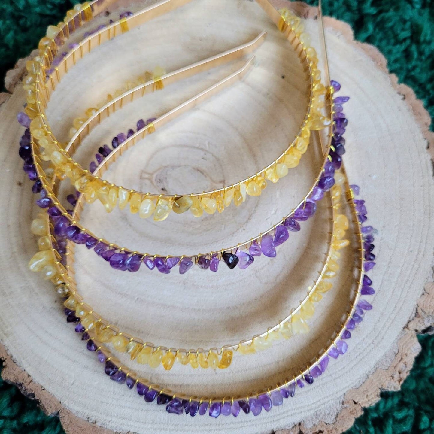 Citrine or amethyst hair band crystal healing hair jewellery witchy natural stone