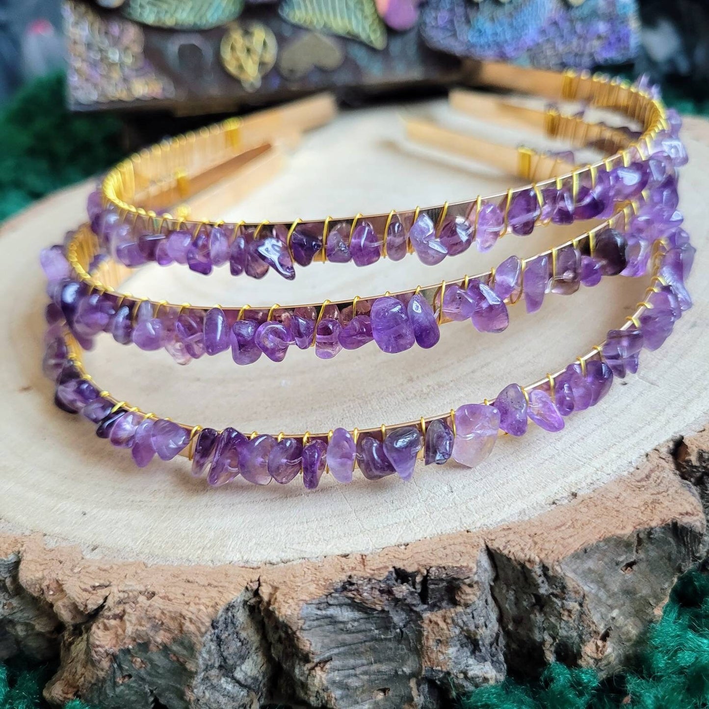 Citrine or amethyst hair band crystal healing hair jewellery witchy natural stone