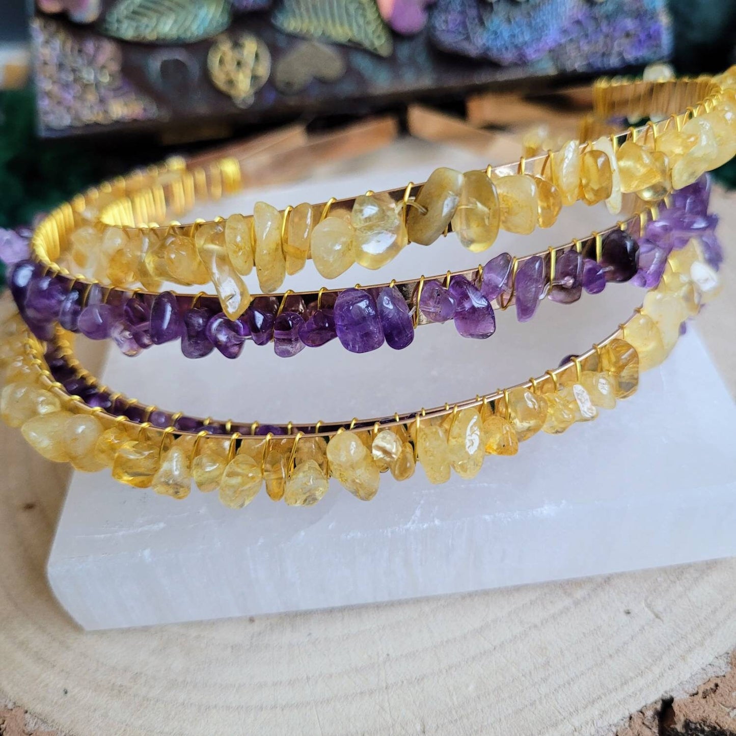 Citrine or amethyst hair band crystal healing hair jewellery witchy natural stone