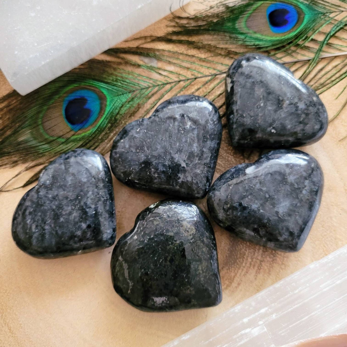 Larvikite heart crystal healing home decor natural polished crystal witchy Protection, Safe Travel, Creativity, Dream Interpretation