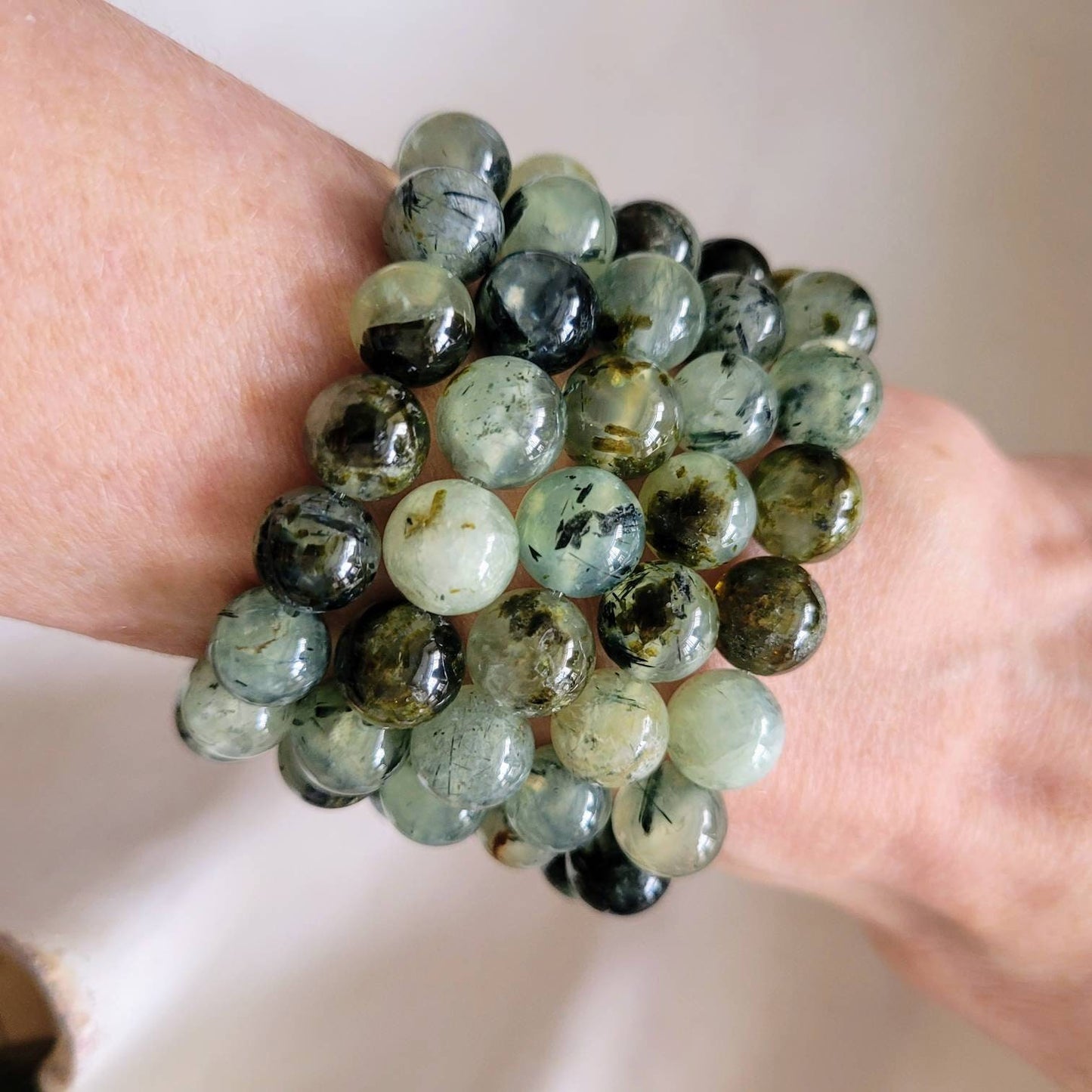 prehnite bracelet gift for him or her crystal healing natural stone heart chakra Stretchy stacking jewellery
