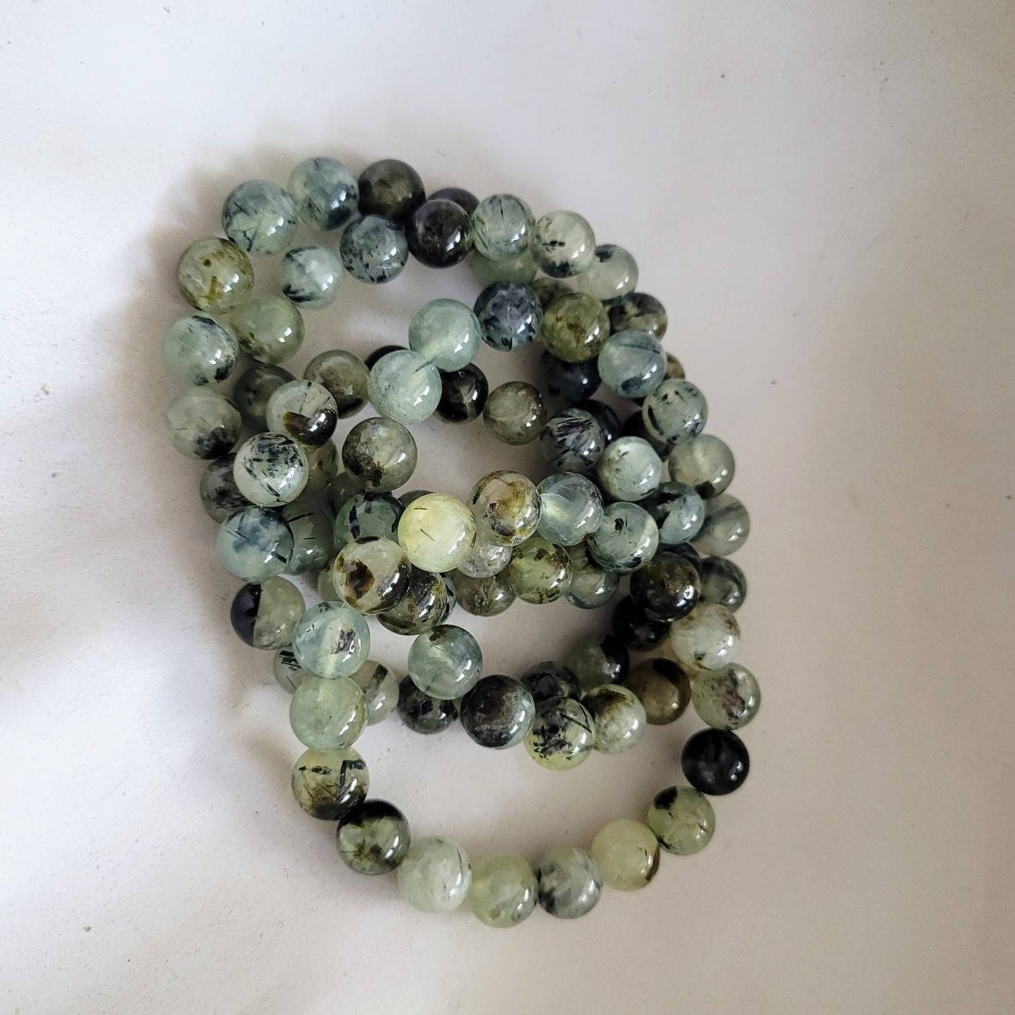 prehnite bracelet gift for him or her crystal healing natural stone heart chakra Stretchy stacking jewellery