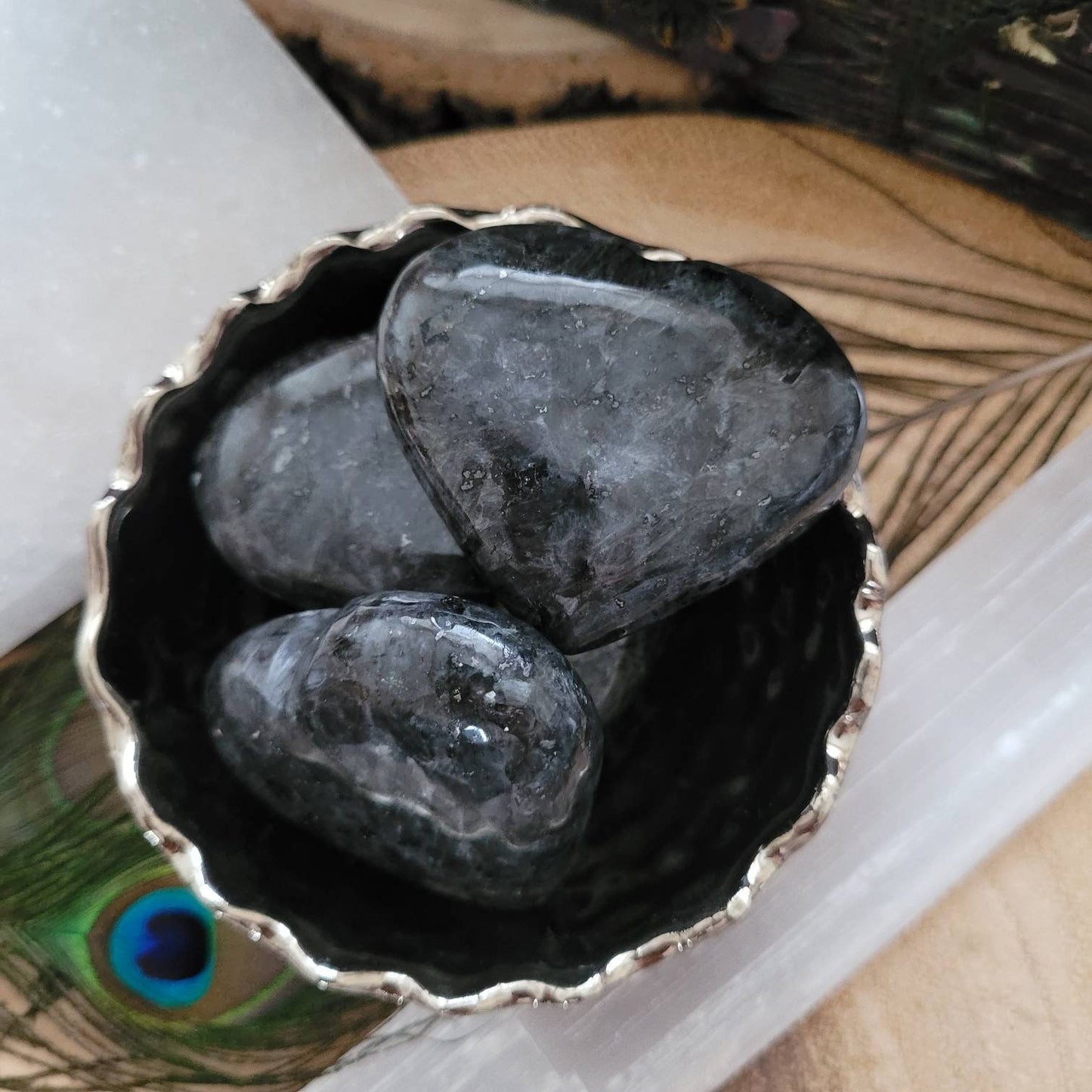 Larvikite heart crystal healing home decor natural polished crystal witchy Protection, Safe Travel, Creativity, Dream Interpretation