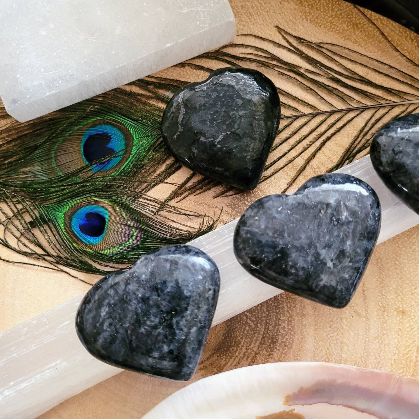 Larvikite heart crystal healing home decor natural polished crystal witchy Protection, Safe Travel, Creativity, Dream Interpretation