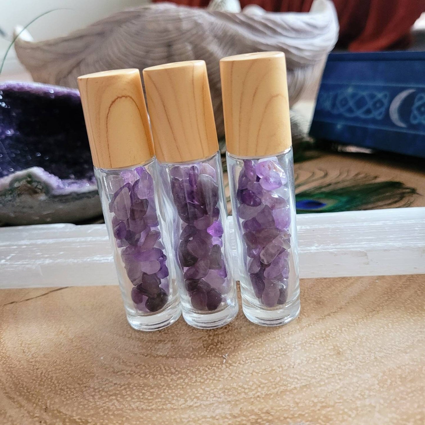 Amethyst Roller Ball Bottle calming crystal healing aromatherapy bottle natural stone perfume oil bottle