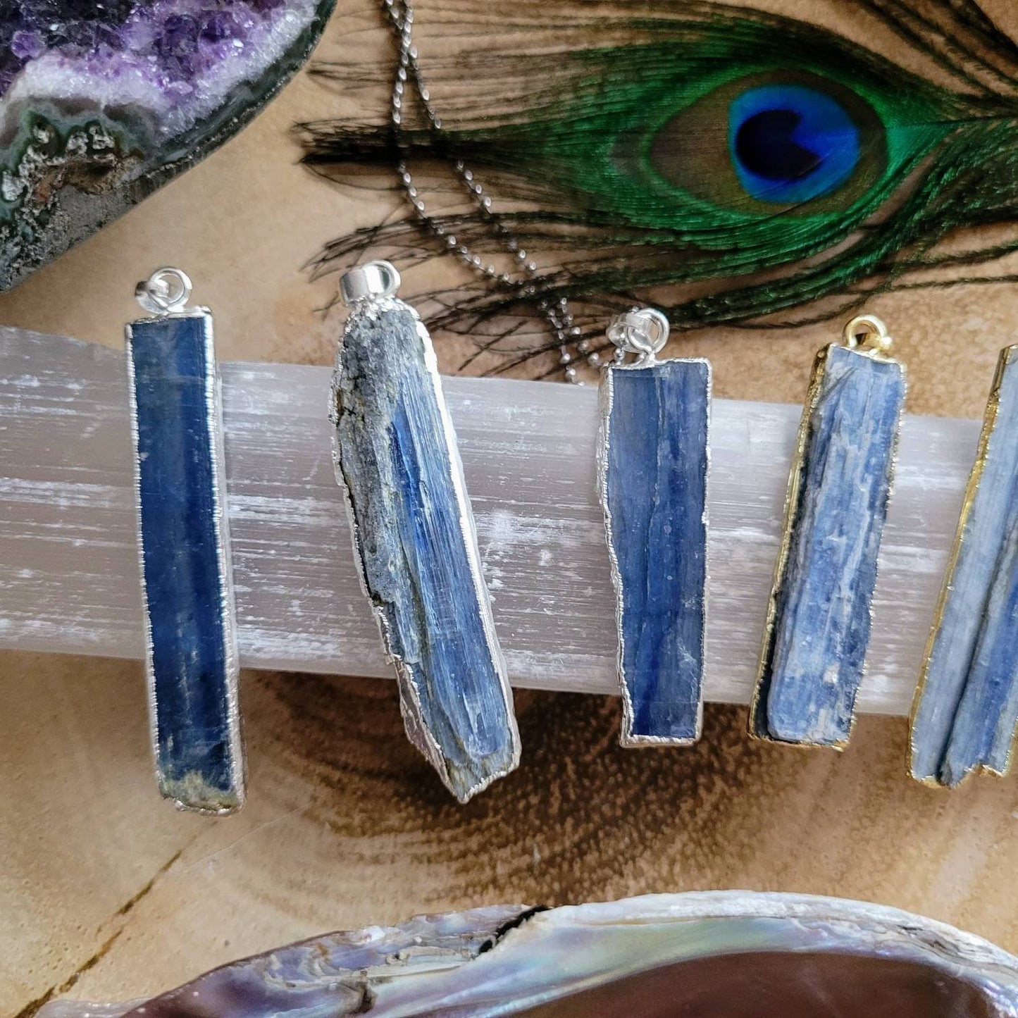 Raw Kyanite necklace Pendant natural stone crystsl healing witchy jewellery gift for him or her