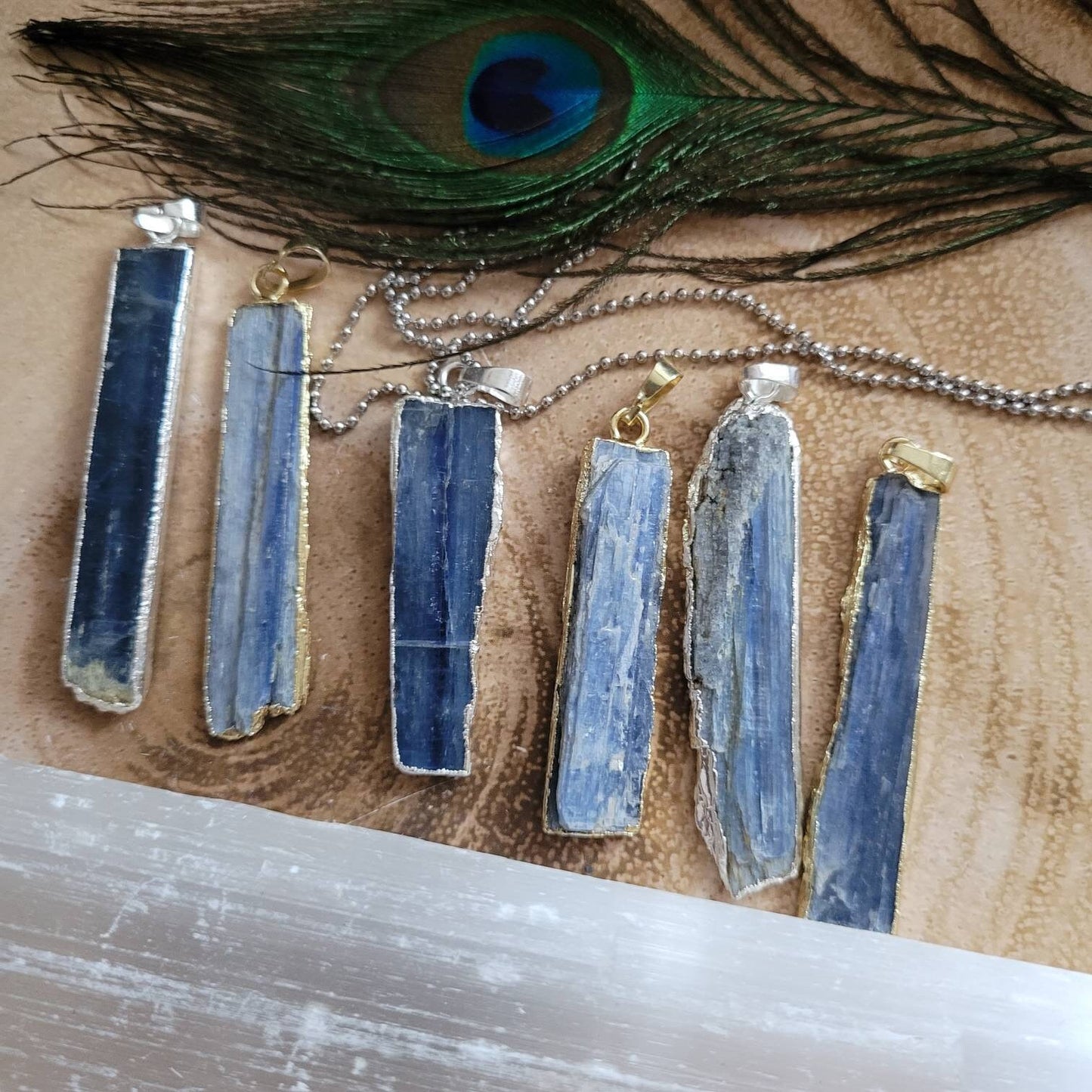 Raw Kyanite necklace Pendant natural stone crystsl healing witchy jewellery gift for him or her