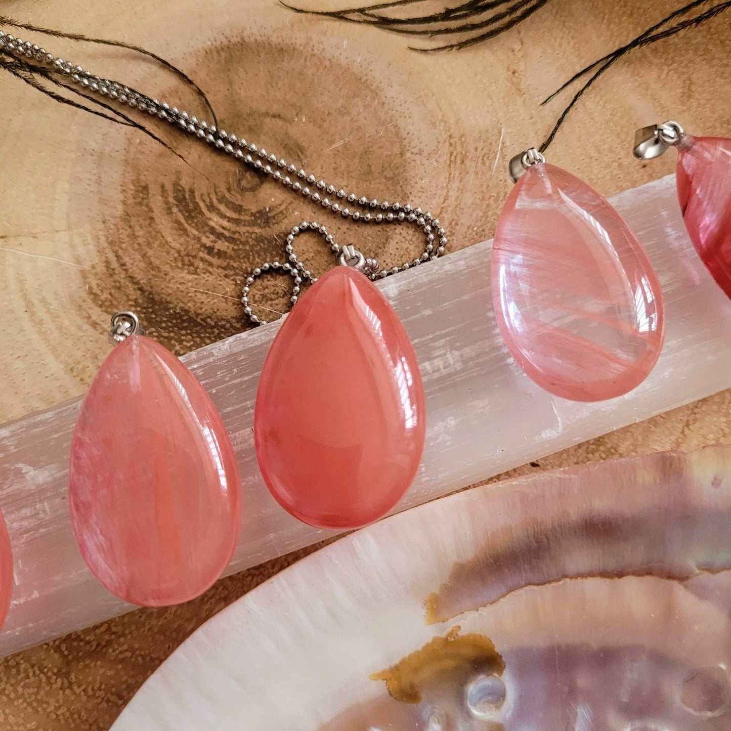 Cherry Quartz teardrop pendant necklace crystal healing gift for him or her