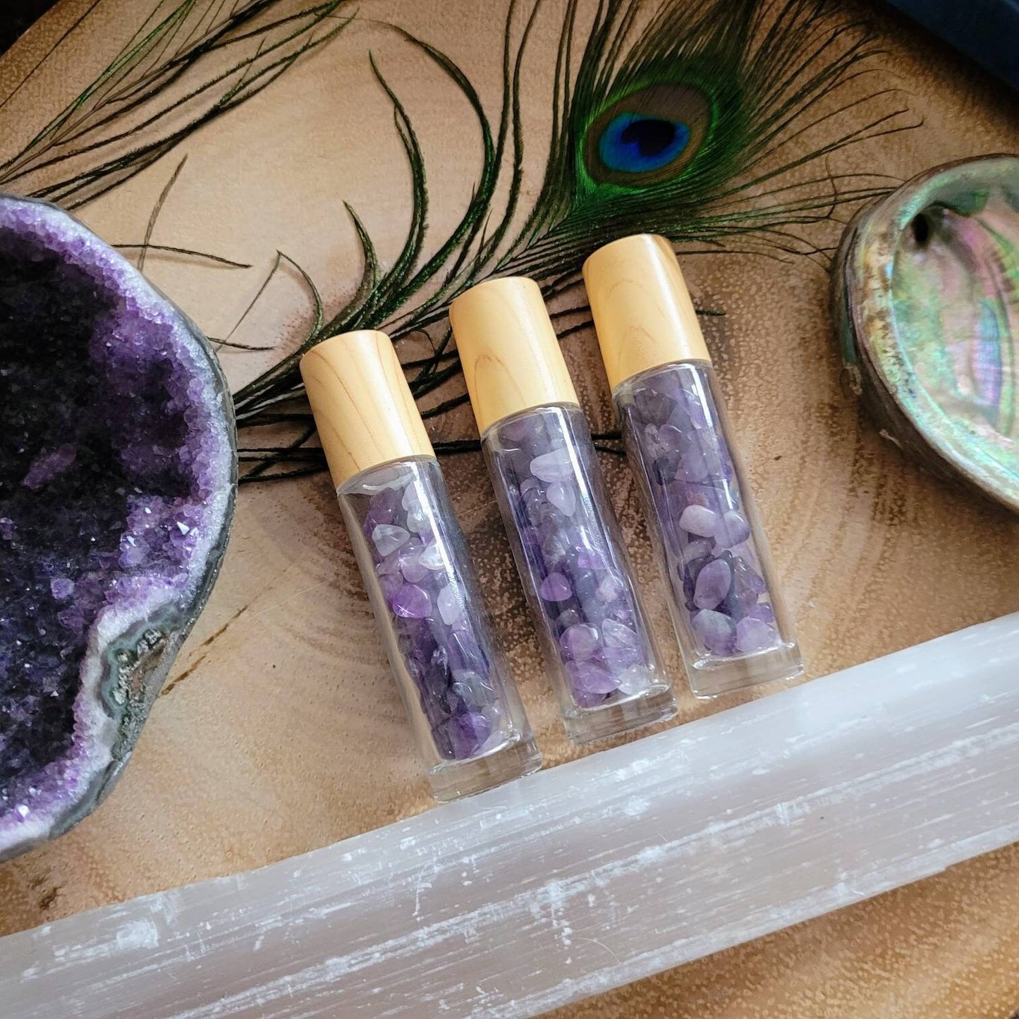 Amethyst Roller Ball Bottle calming crystal healing aromatherapy bottle natural stone perfume oil bottle