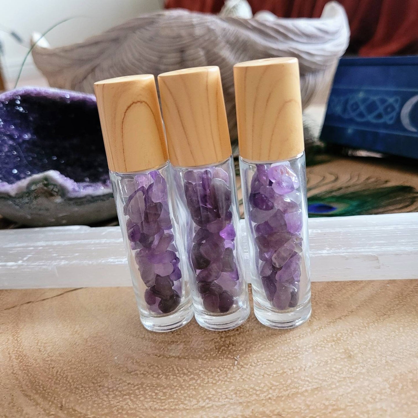 Amethyst Roller Ball Bottle calming crystal healing aromatherapy bottle natural stone perfume oil bottle