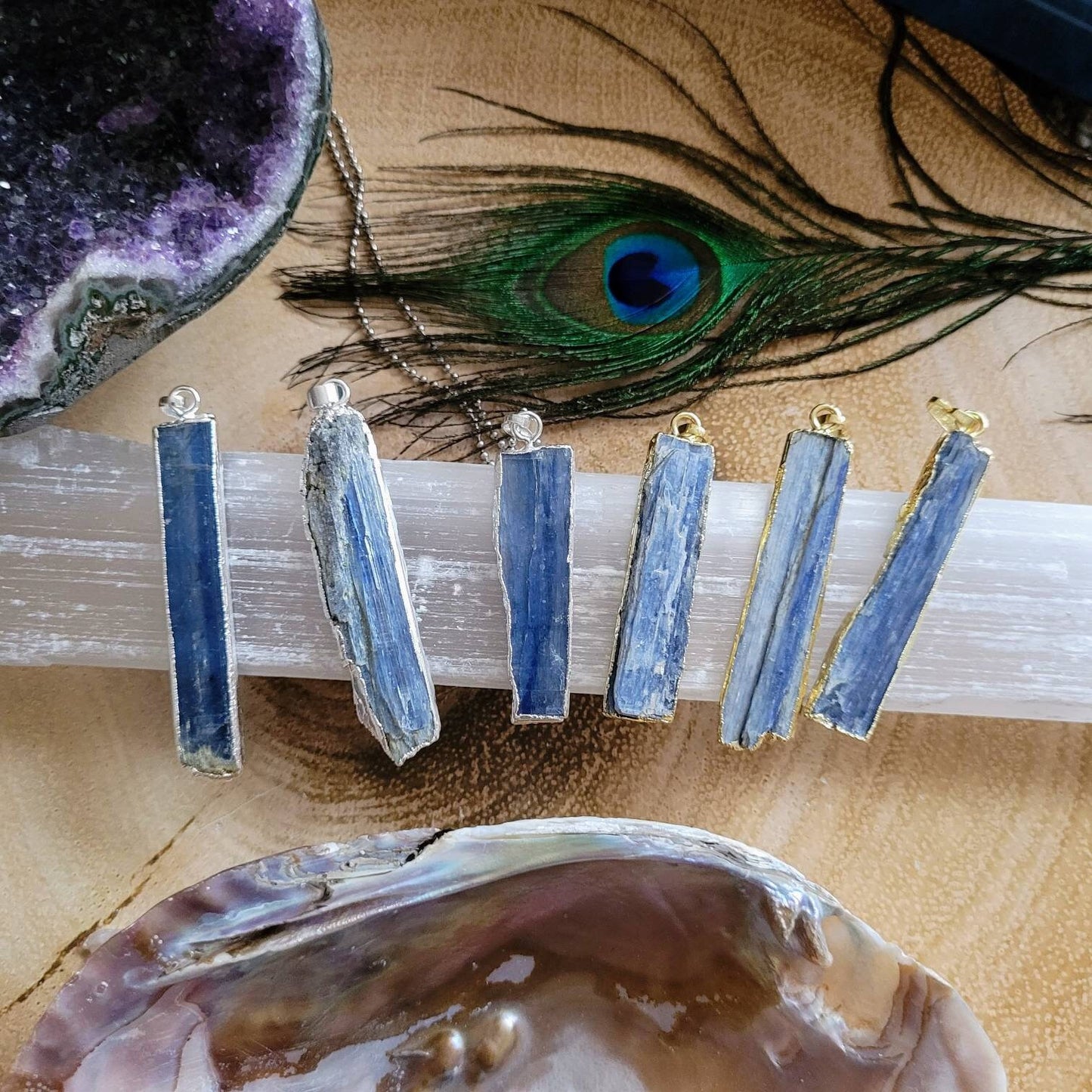 Raw Kyanite necklace Pendant natural stone crystsl healing witchy jewellery gift for him or her