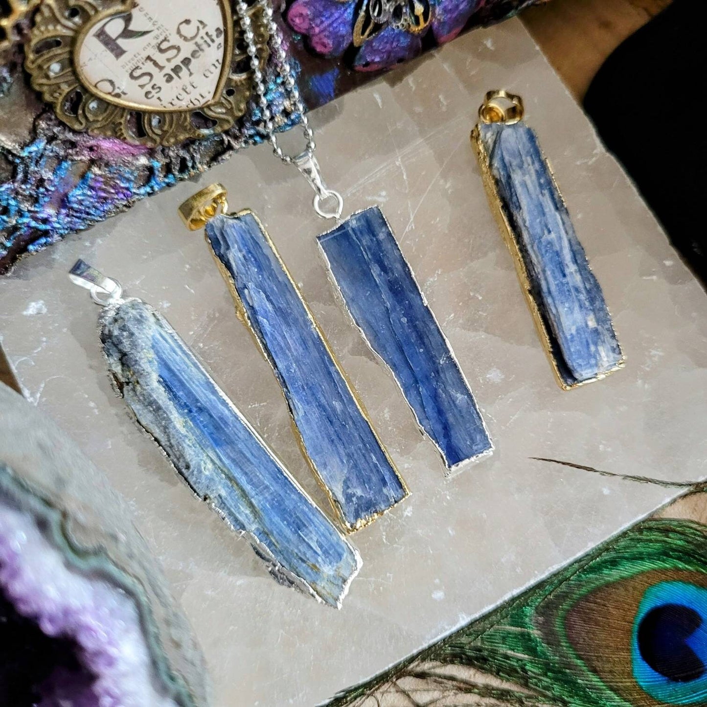 Raw Kyanite necklace Pendant natural stone crystsl healing witchy jewellery gift for him or her