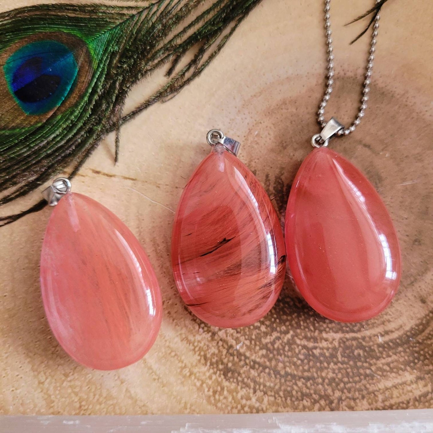Cherry Quartz teardrop pendant necklace crystal healing gift for him or her