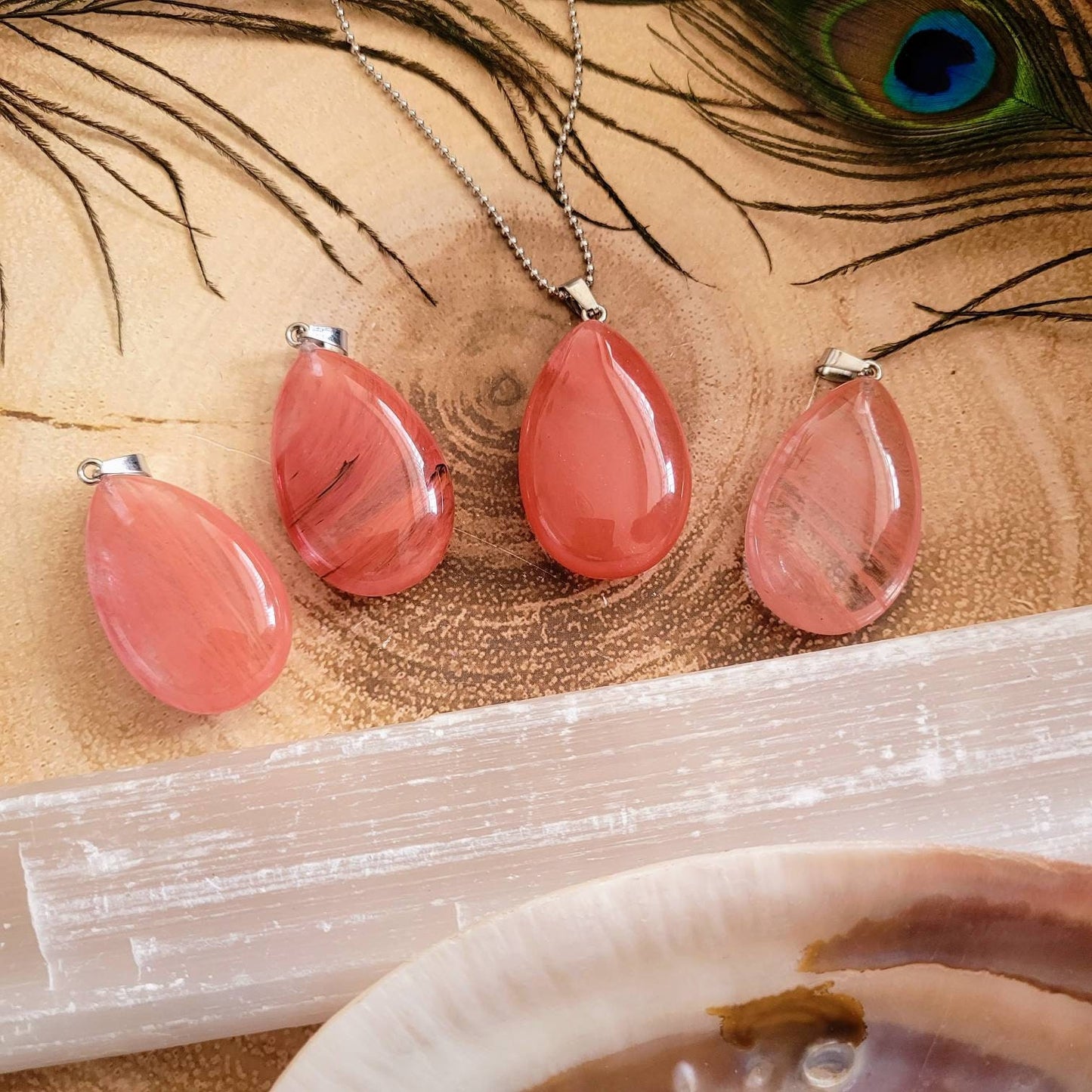 Cherry Quartz teardrop pendant necklace crystal healing gift for him or her