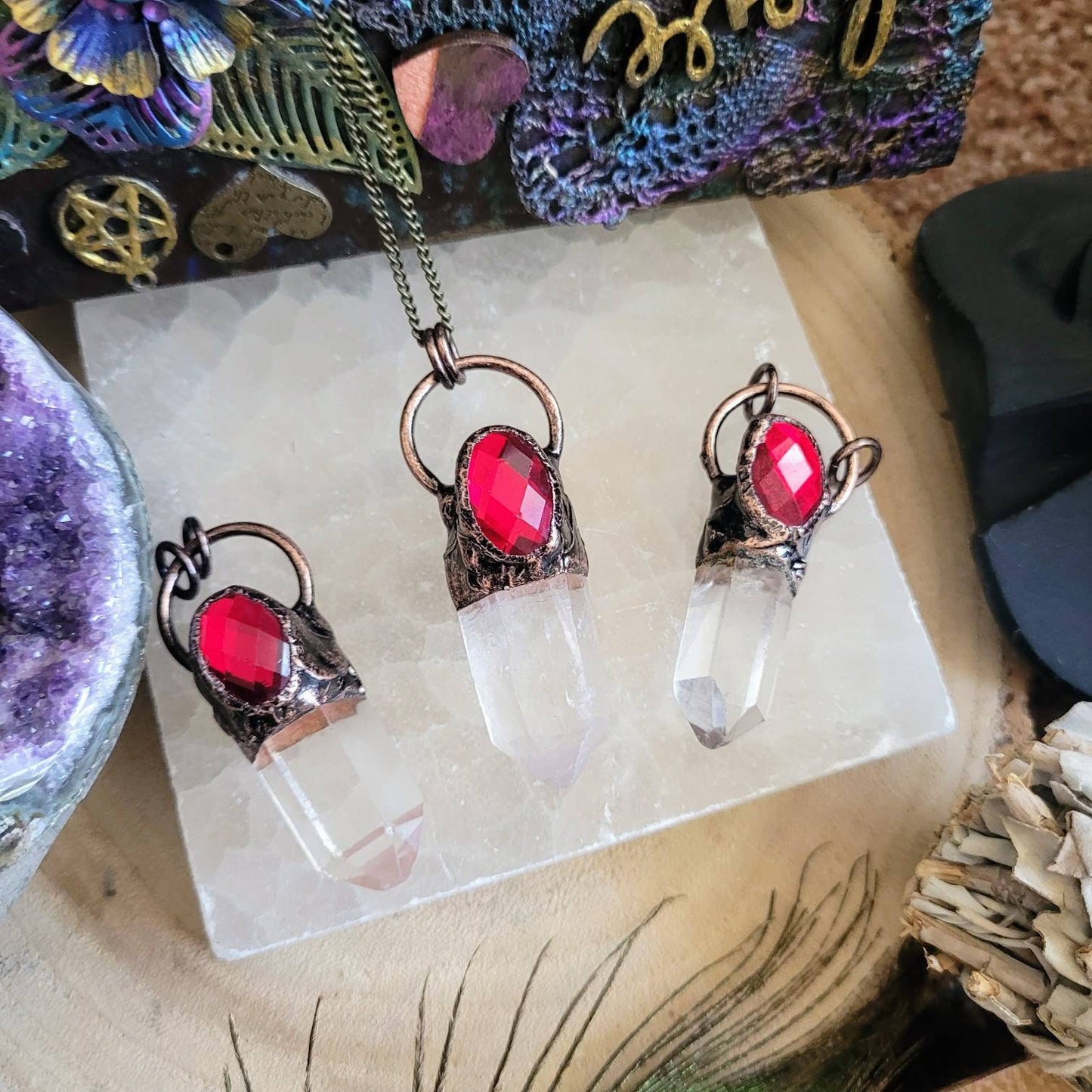 Clear Quartz point pendant necklace for woman and men crystal healing crown chakra jewellery witchy jewelry