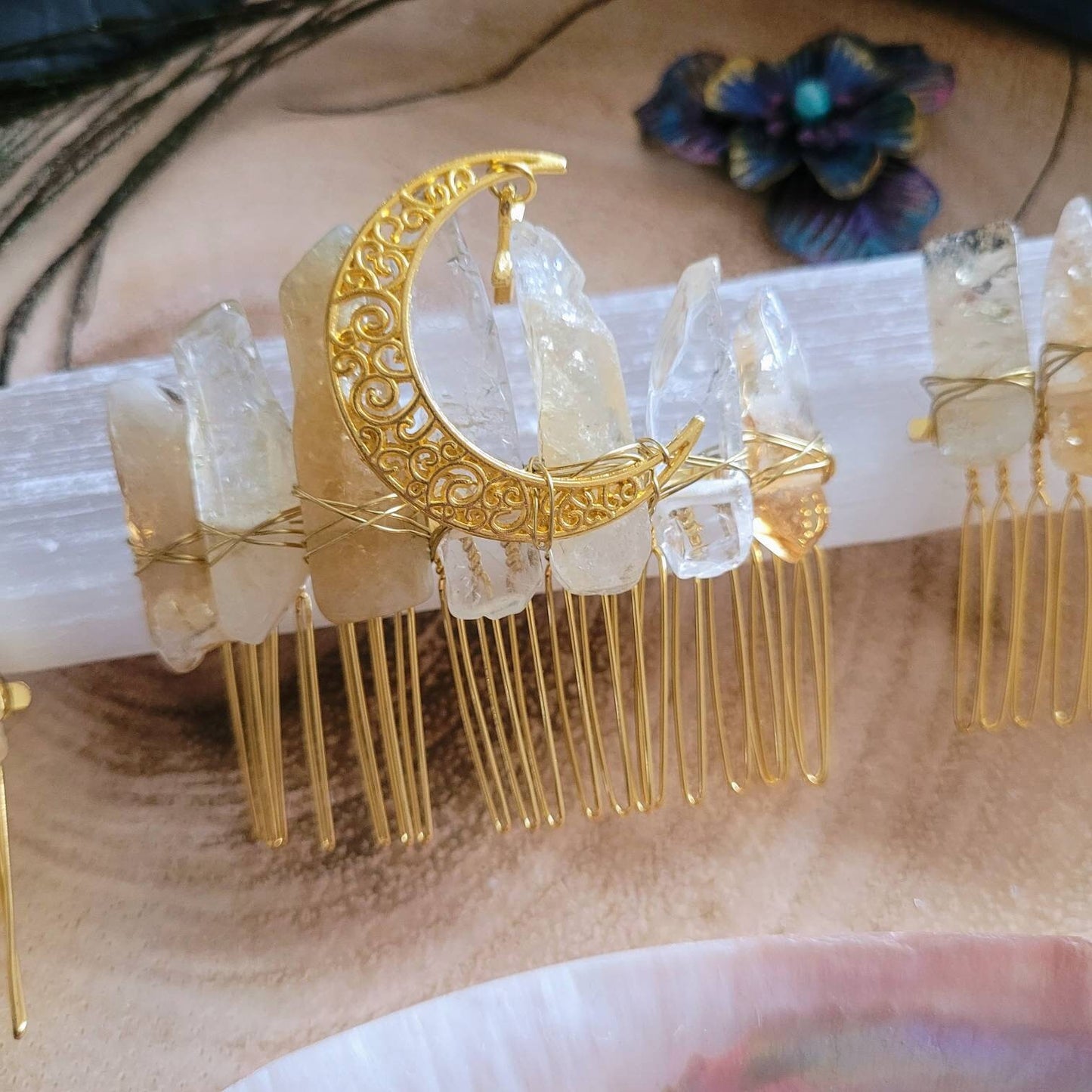 Citrine points hair slide witchy hair clip hair jewellery women's hair accessories moon celestial grip