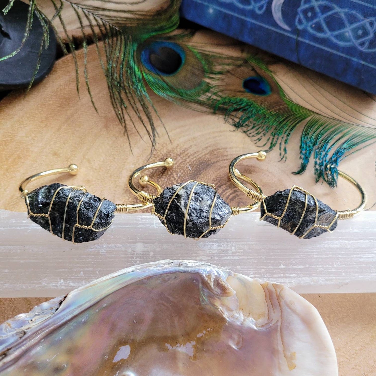 Black Tourmaline cuff bracelet wire wrapped raw stone crystal healing gift for her Root Chakra jewellery for women Grounding, Protection
