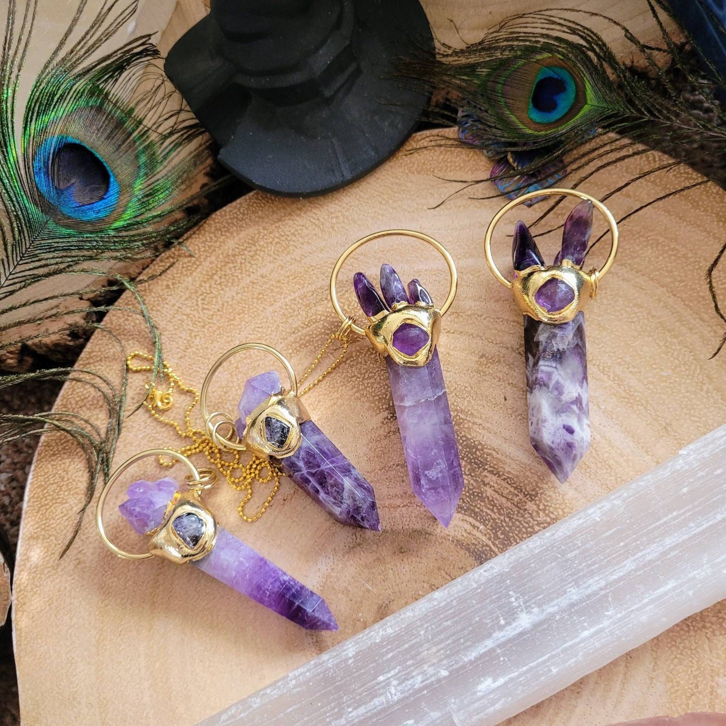 Amethyst pendant necklace large wand point crystal healing gift for him or her witchy jewelry for women or men third eye chakra