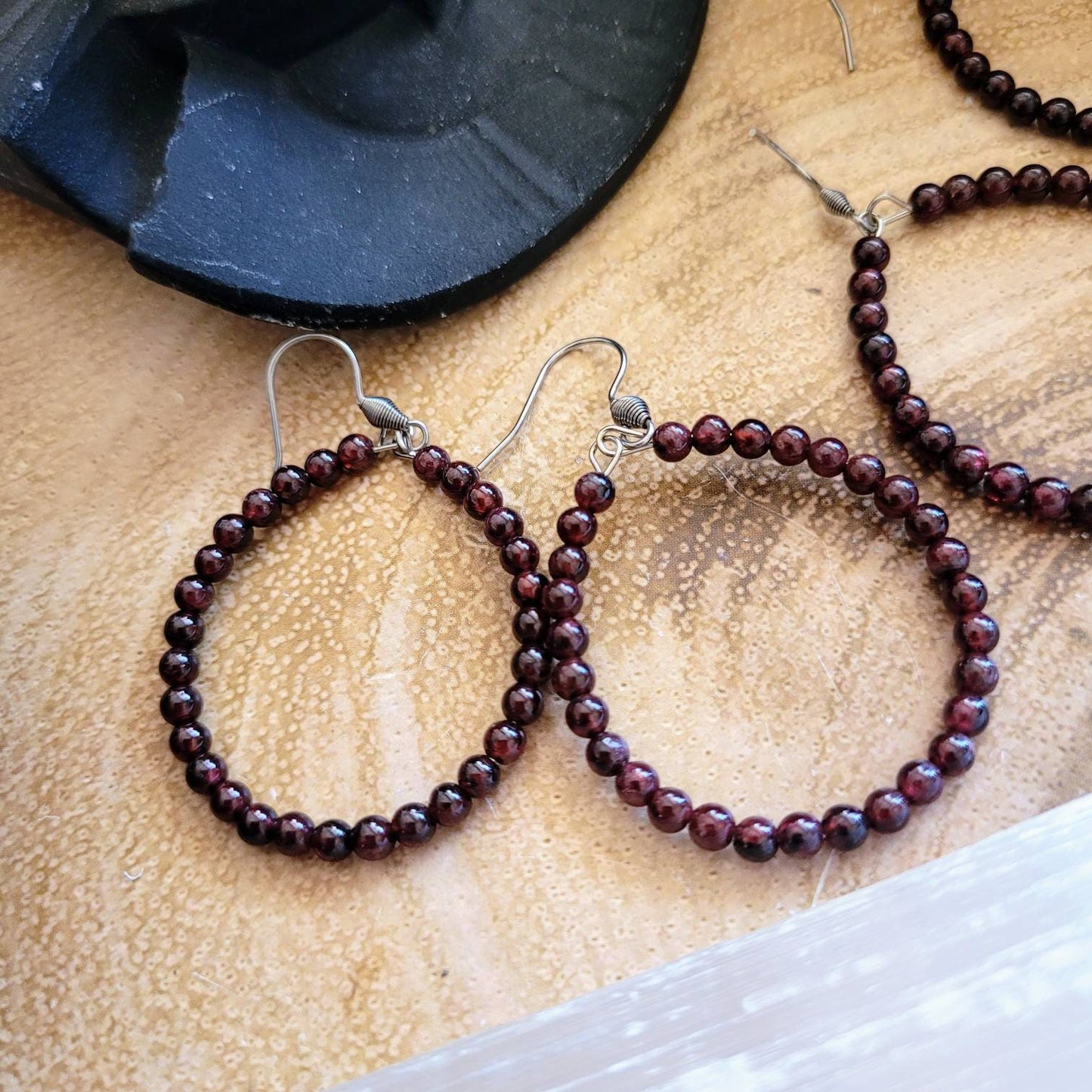 Red garnet hoop earrings stainless steel crystal healing jewelry natural Stone jewellery witchy gift for her