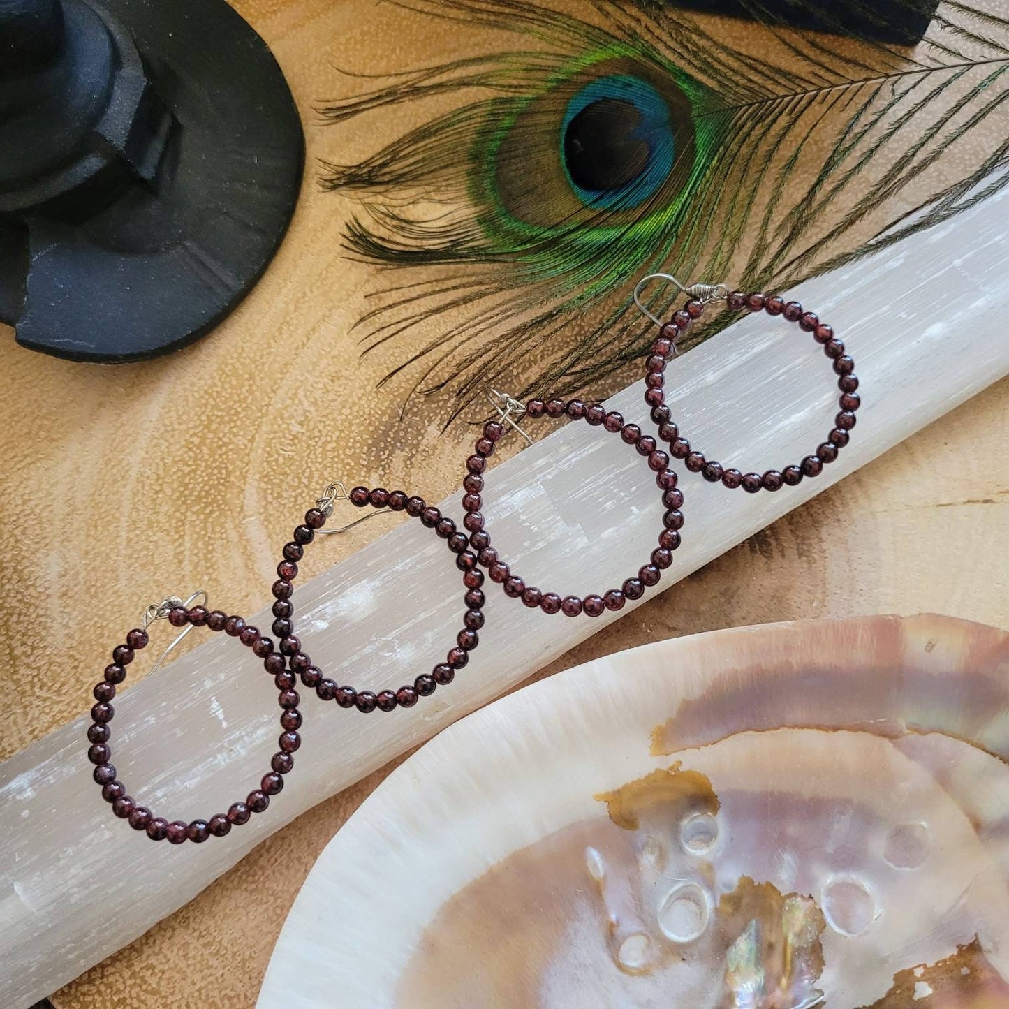 Red garnet hoop earrings stainless steel crystal healing jewelry natural Stone jewellery witchy gift for her