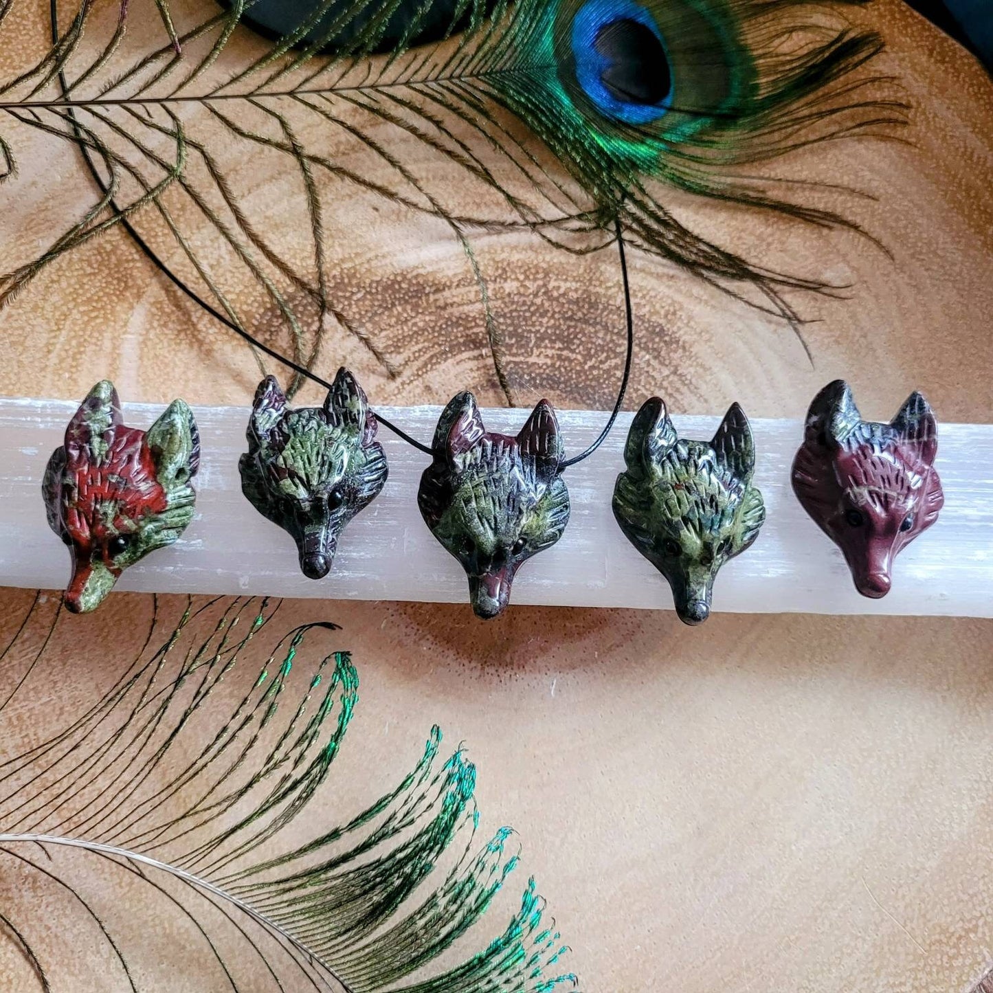 Dragons Blood Jasper wolf necklace choker Crystal healing natural stone witchy jewellery for men or women