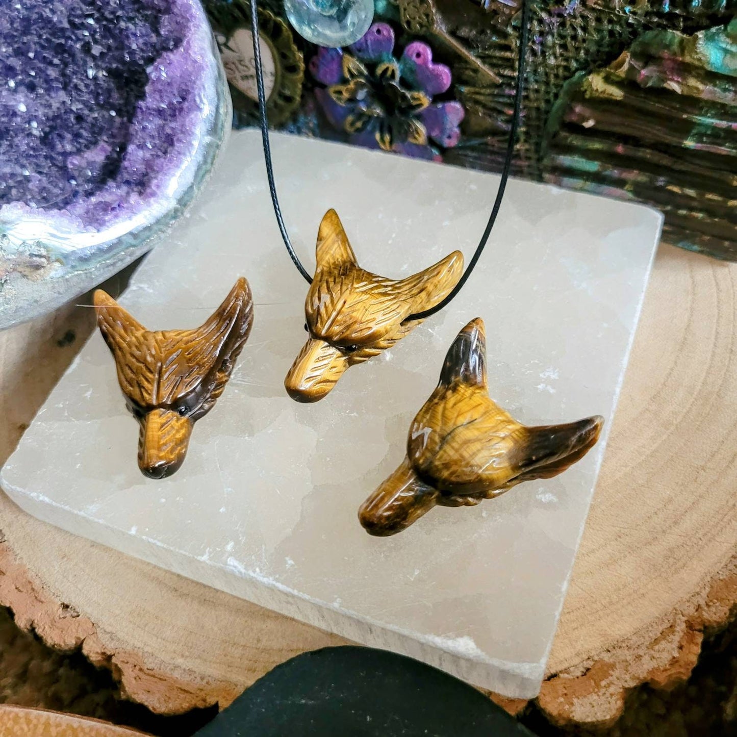 Tigers Eye wolf choker necklace crystal healing natural stone witchy jewellery for him or her jewelry for men
