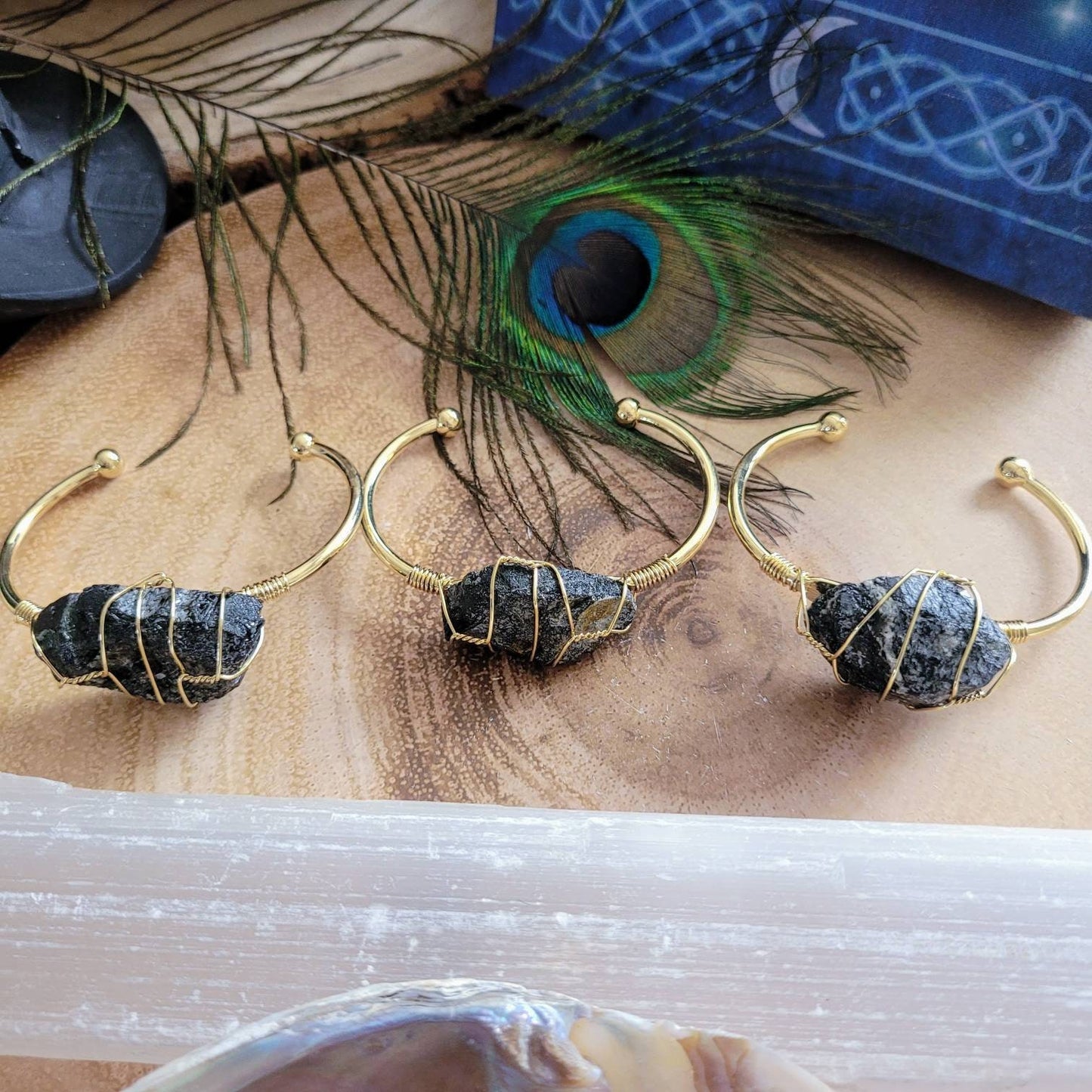 Black Tourmaline cuff bracelet wire wrapped raw stone crystal healing gift for her Root Chakra jewellery for women Grounding, Protection
