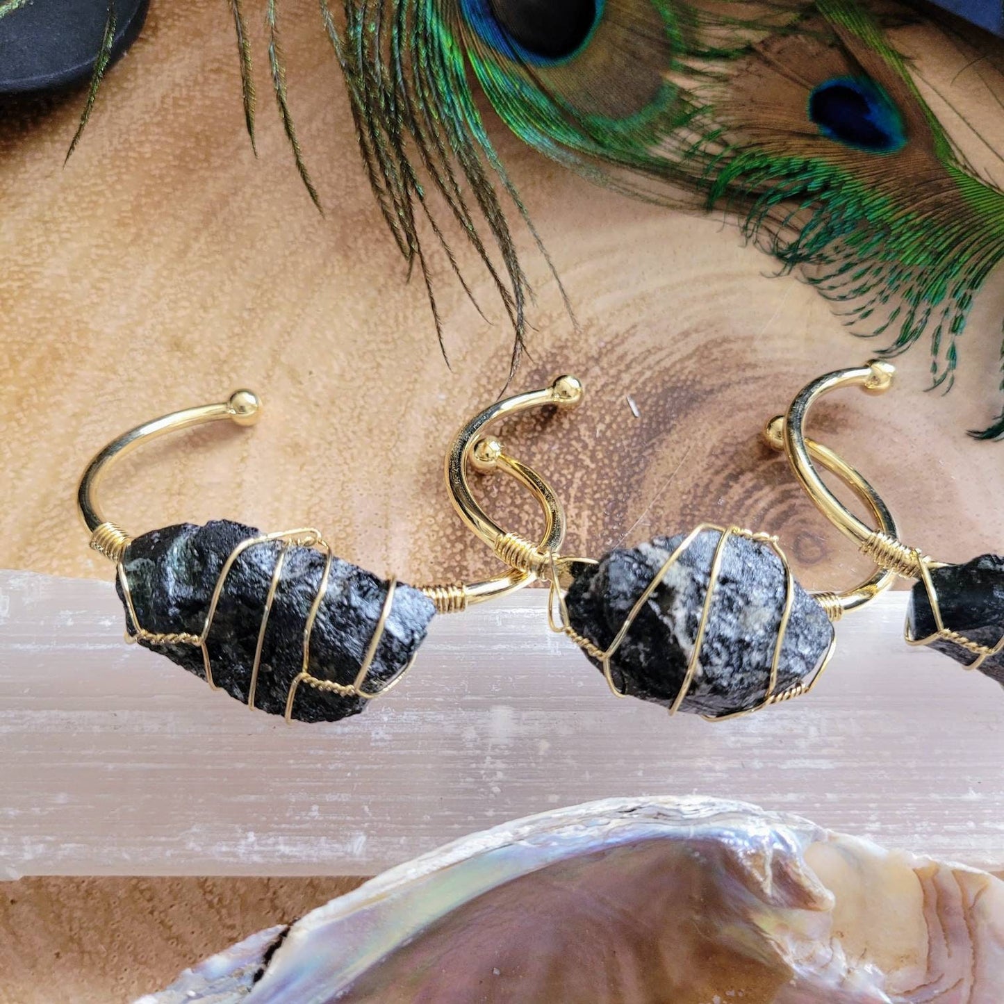 Black Tourmaline cuff bracelet wire wrapped raw stone crystal healing gift for her Root Chakra jewellery for women Grounding, Protection