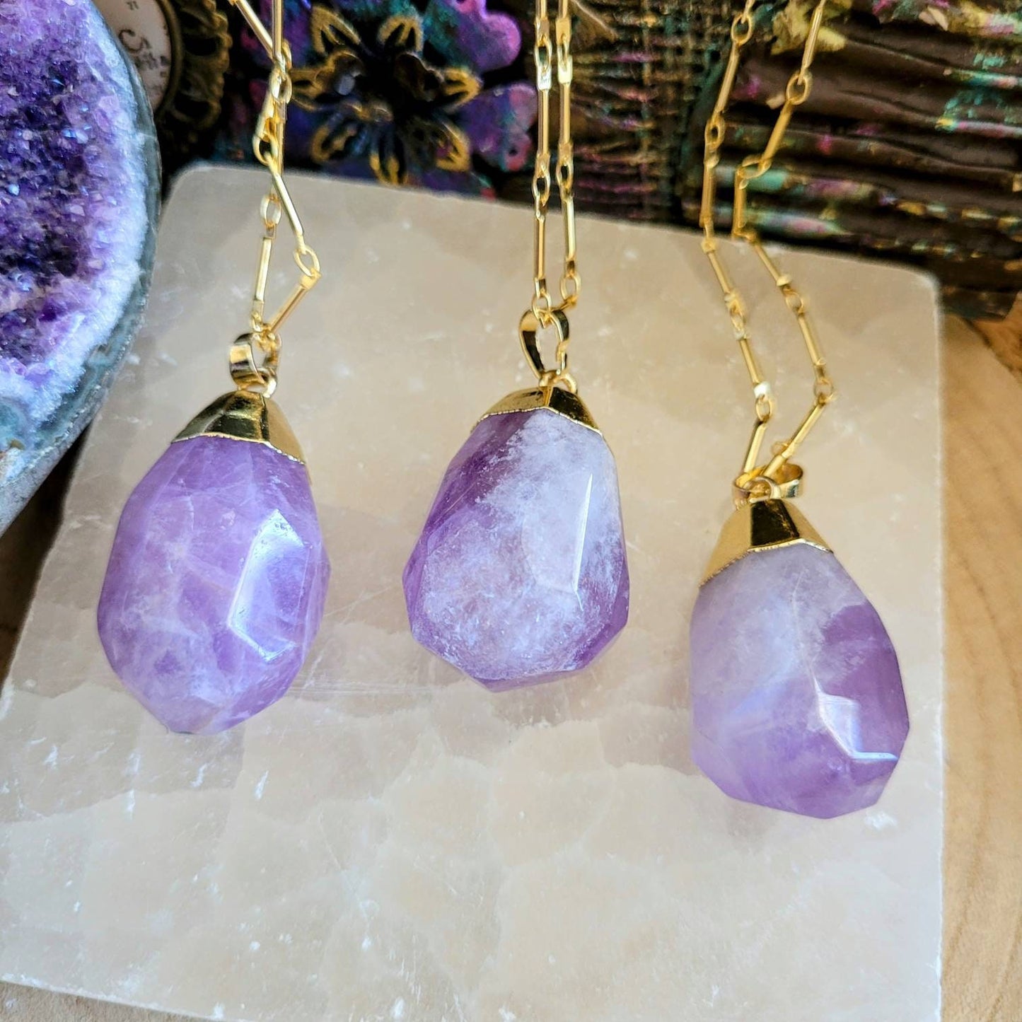 Lavender Amethyst necklace Faceted Pendant crystal healing natural stone Gift, Third Eye Chakra, Aquarius February birthstone gift for her