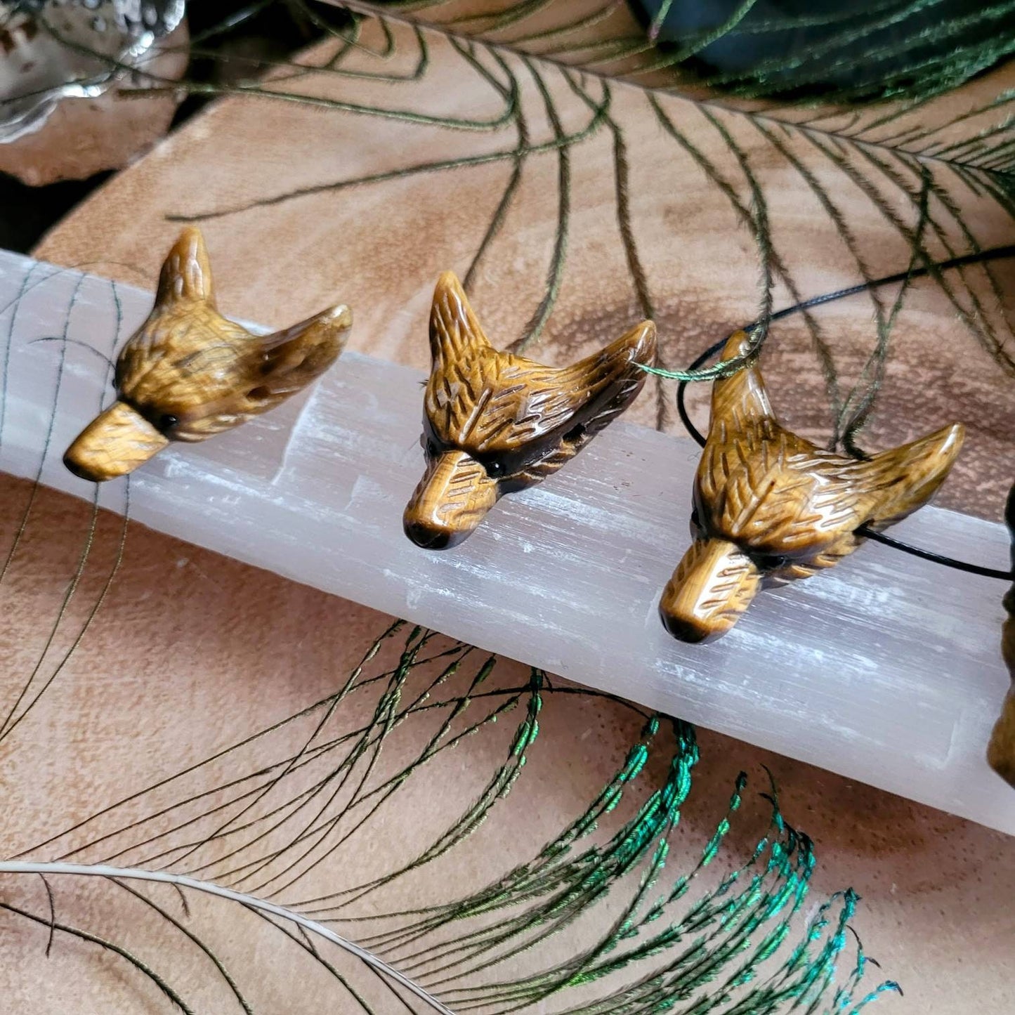 Tigers Eye wolf choker necklace crystal healing natural stone witchy jewellery for him or her jewelry for men