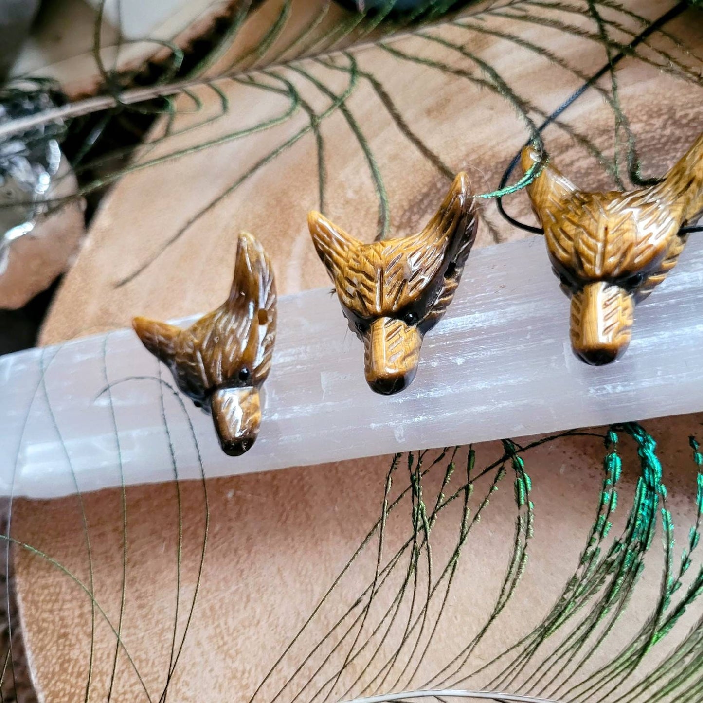 Tigers Eye wolf choker necklace crystal healing natural stone witchy jewellery for him or her jewelry for men