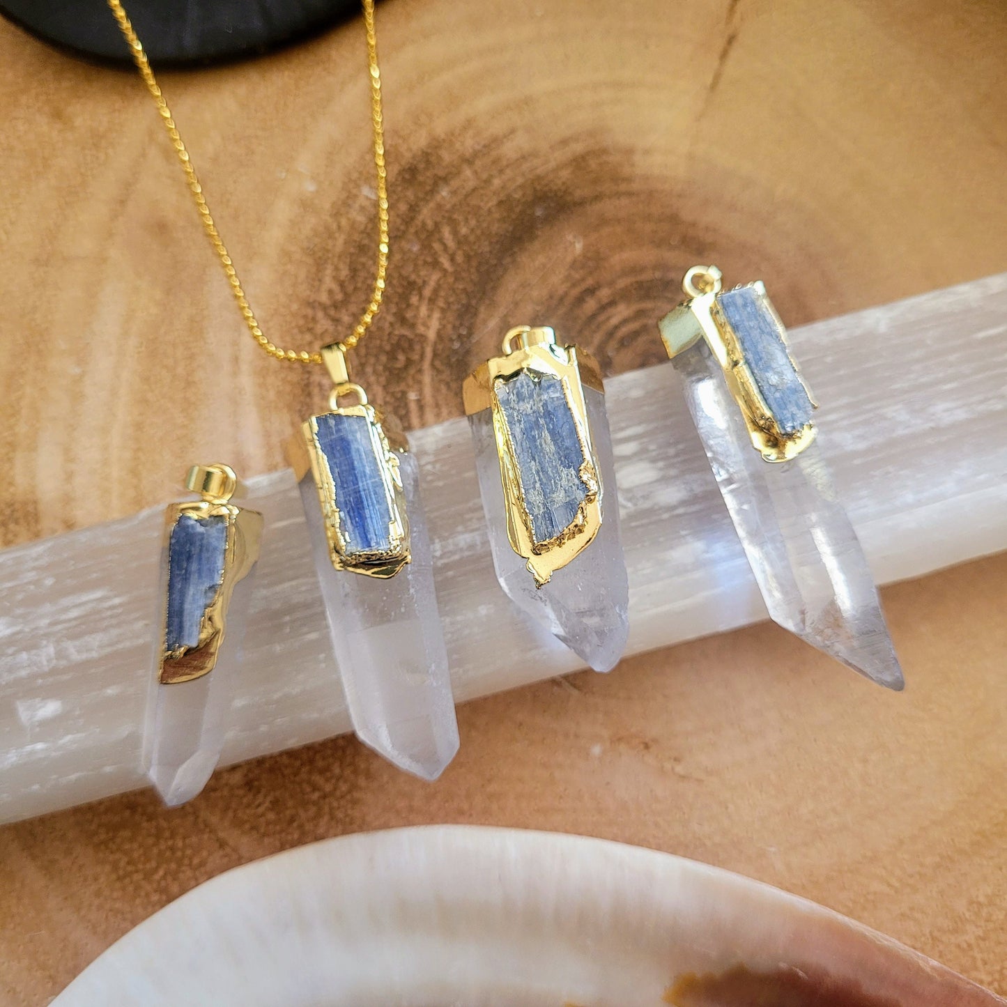 Clear Quartz and Kyanite Raw Point Pendant necklace crystal healing gift for her or him witchy jewellery for women or men crown chakra